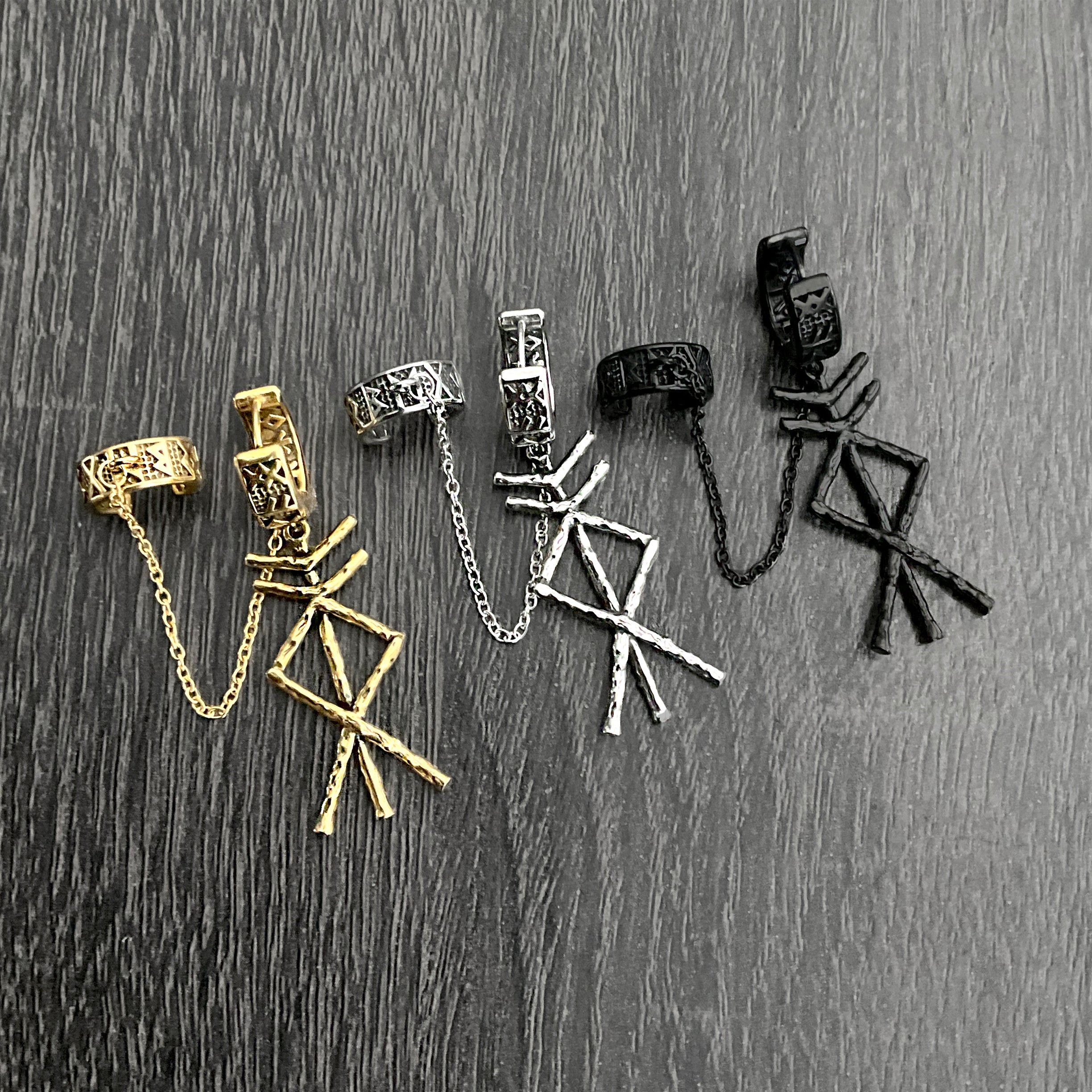 Rune bind hoop earrings with ear cuff
