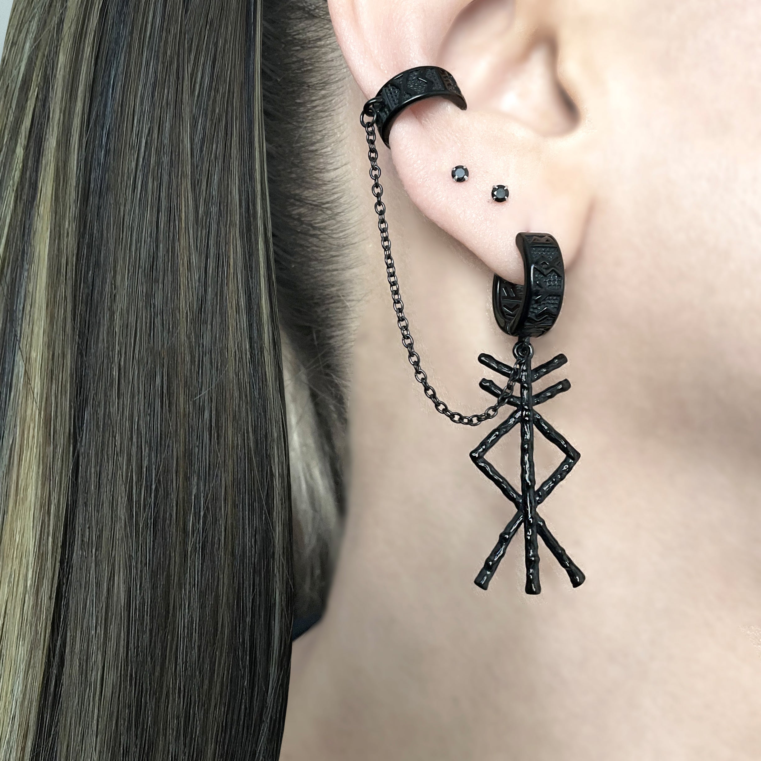 Rune bind hoop earrings with ear cuff