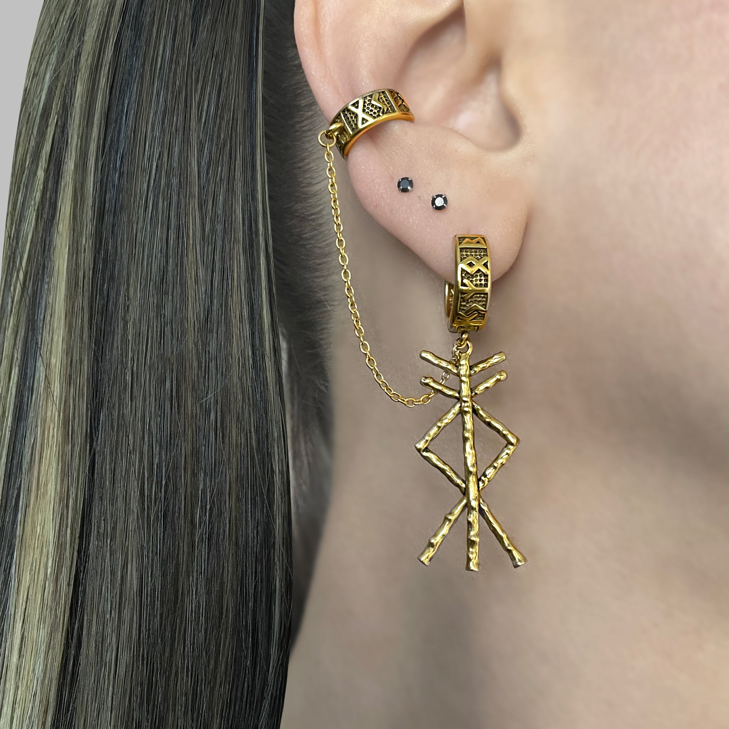 Rune bind hoop earrings with ear cuff