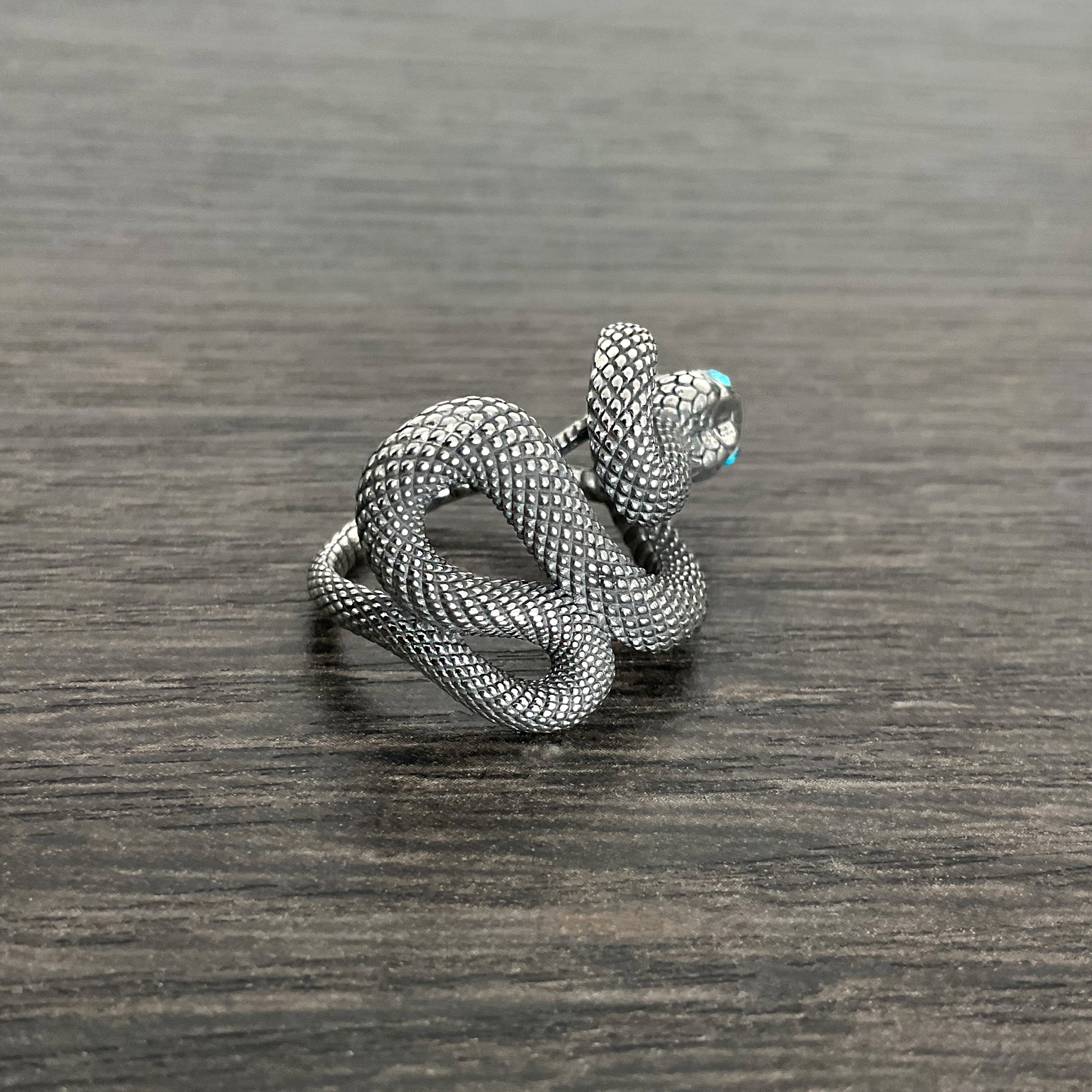 Snake ring with Aquamarine CZ eyes