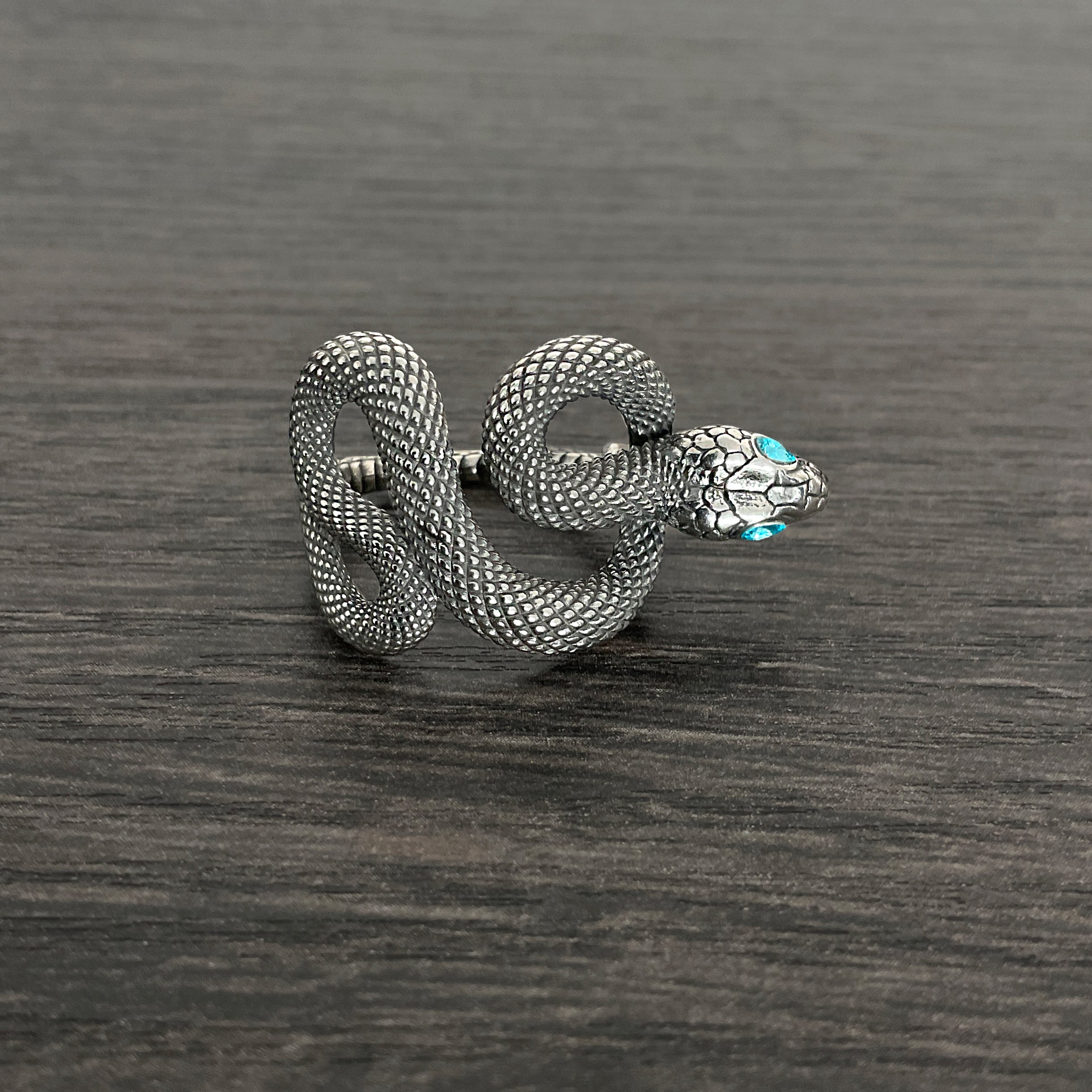 Snake ring with Aquamarine CZ eyes