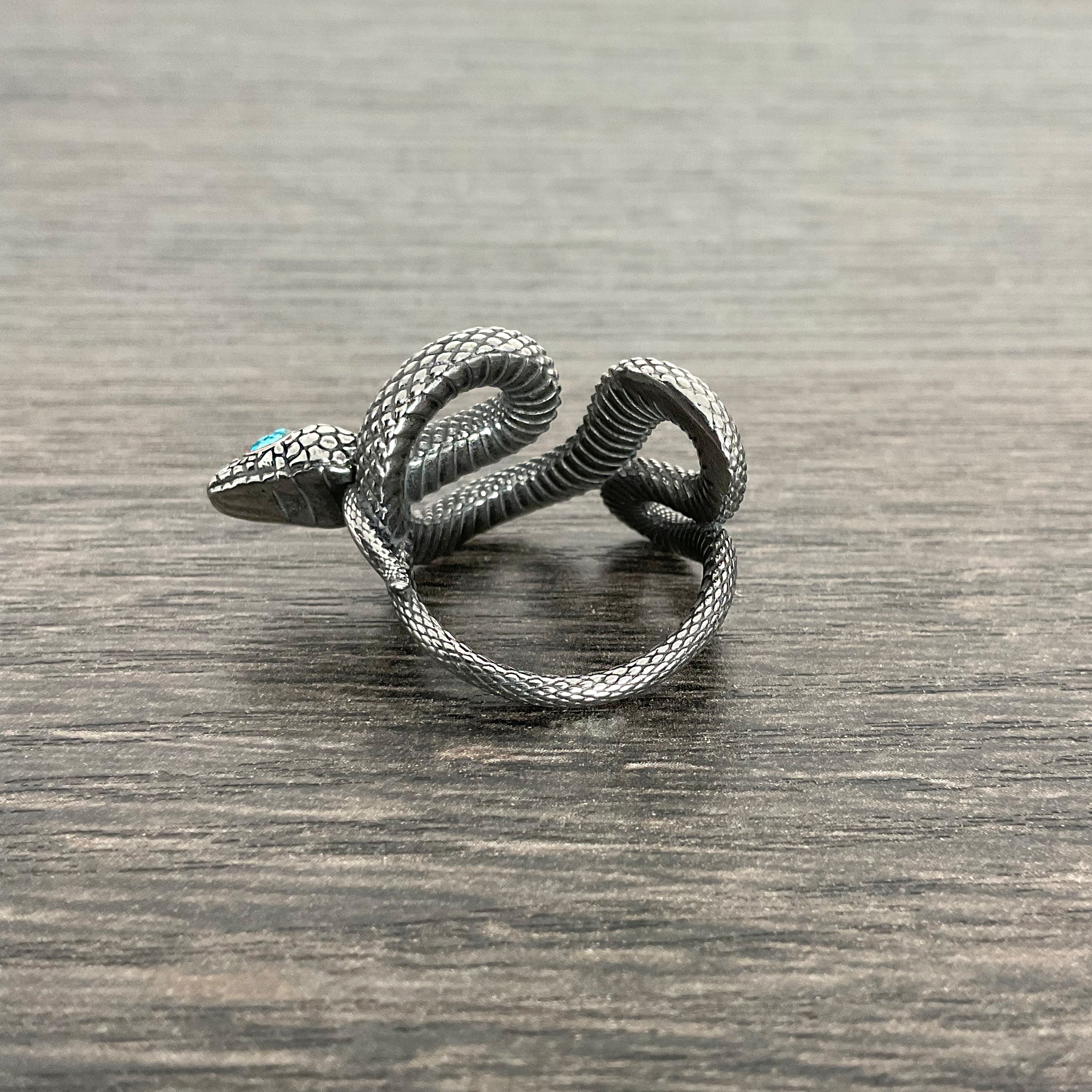 Snake ring with Aquamarine CZ eyes