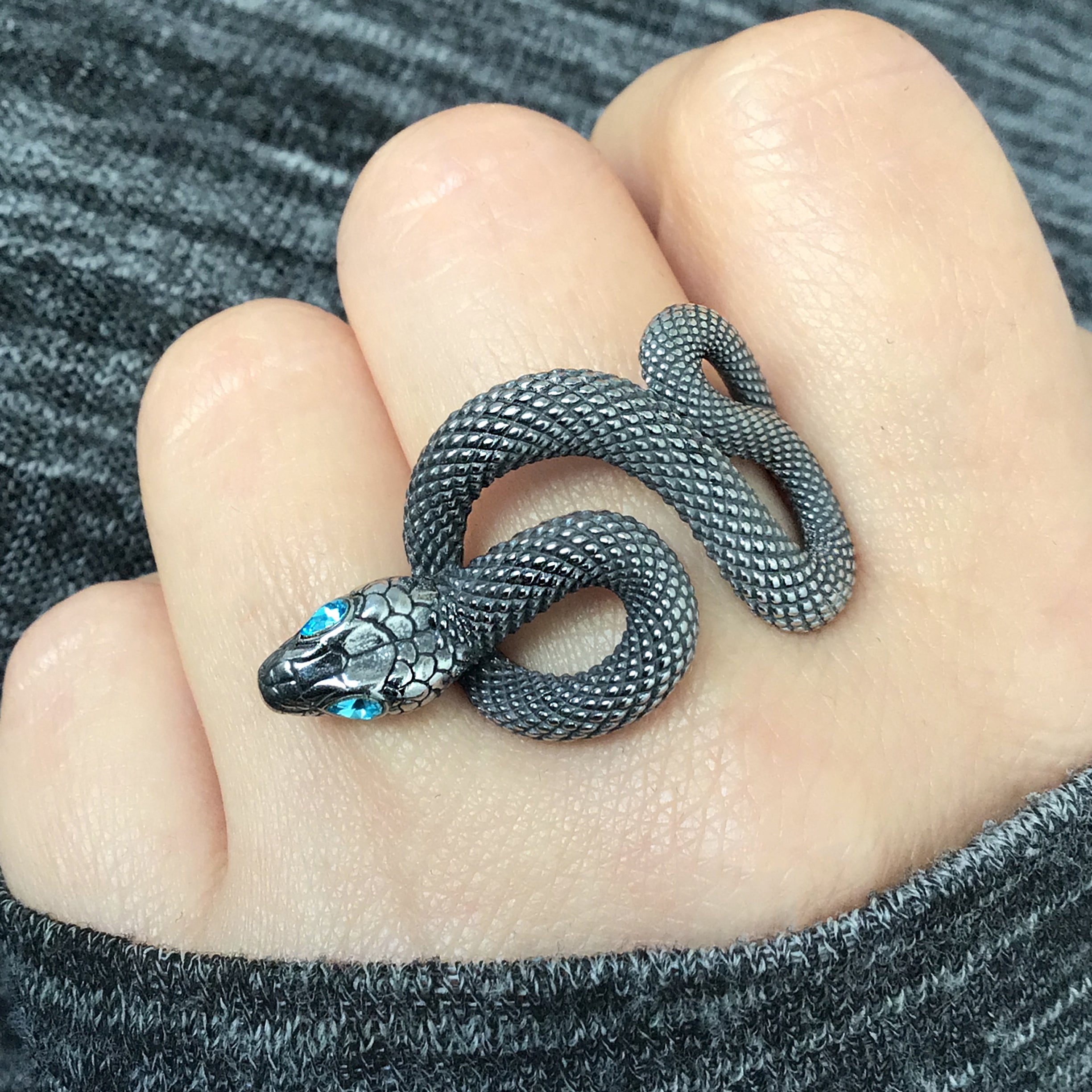 Snake ring with Aquamarine CZ eyes