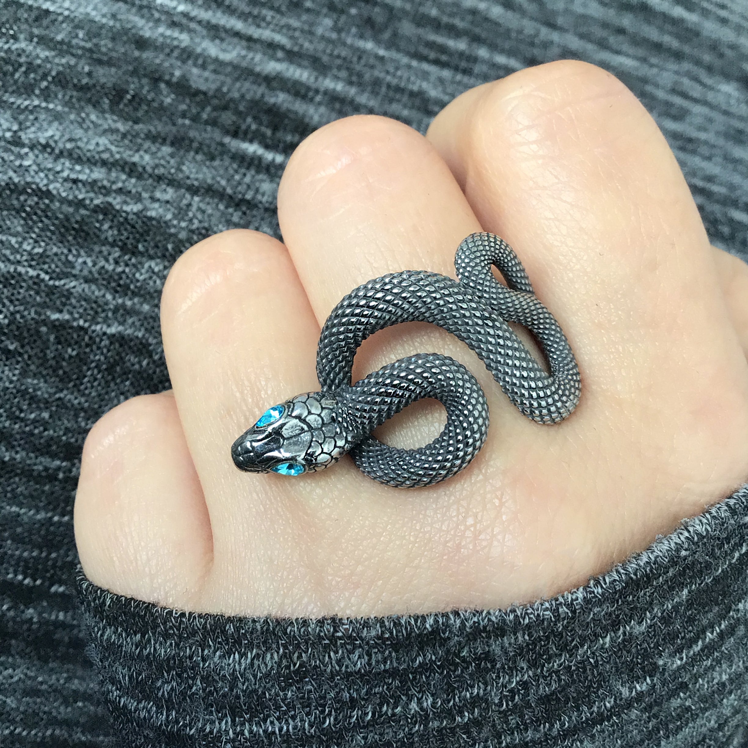 Snake ring with Aquamarine CZ eyes