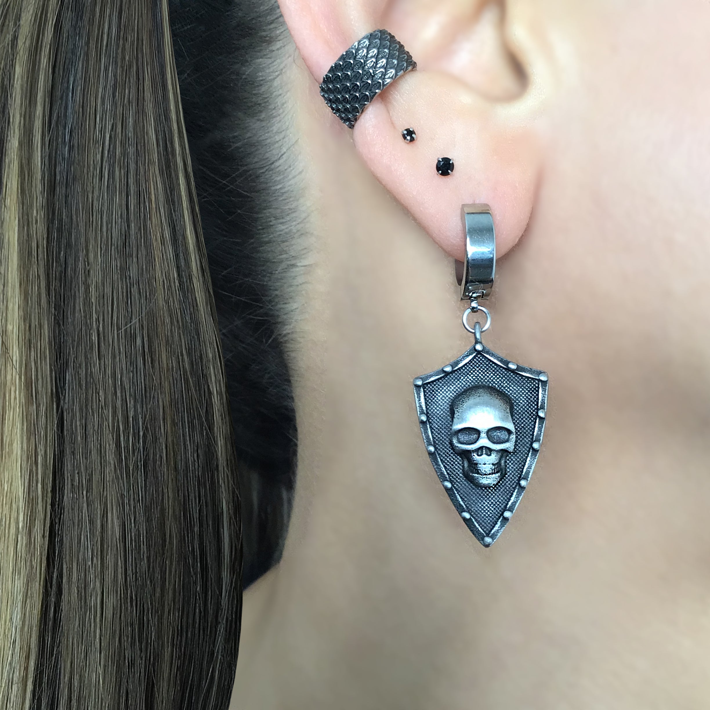Shield with Skull hoop earring