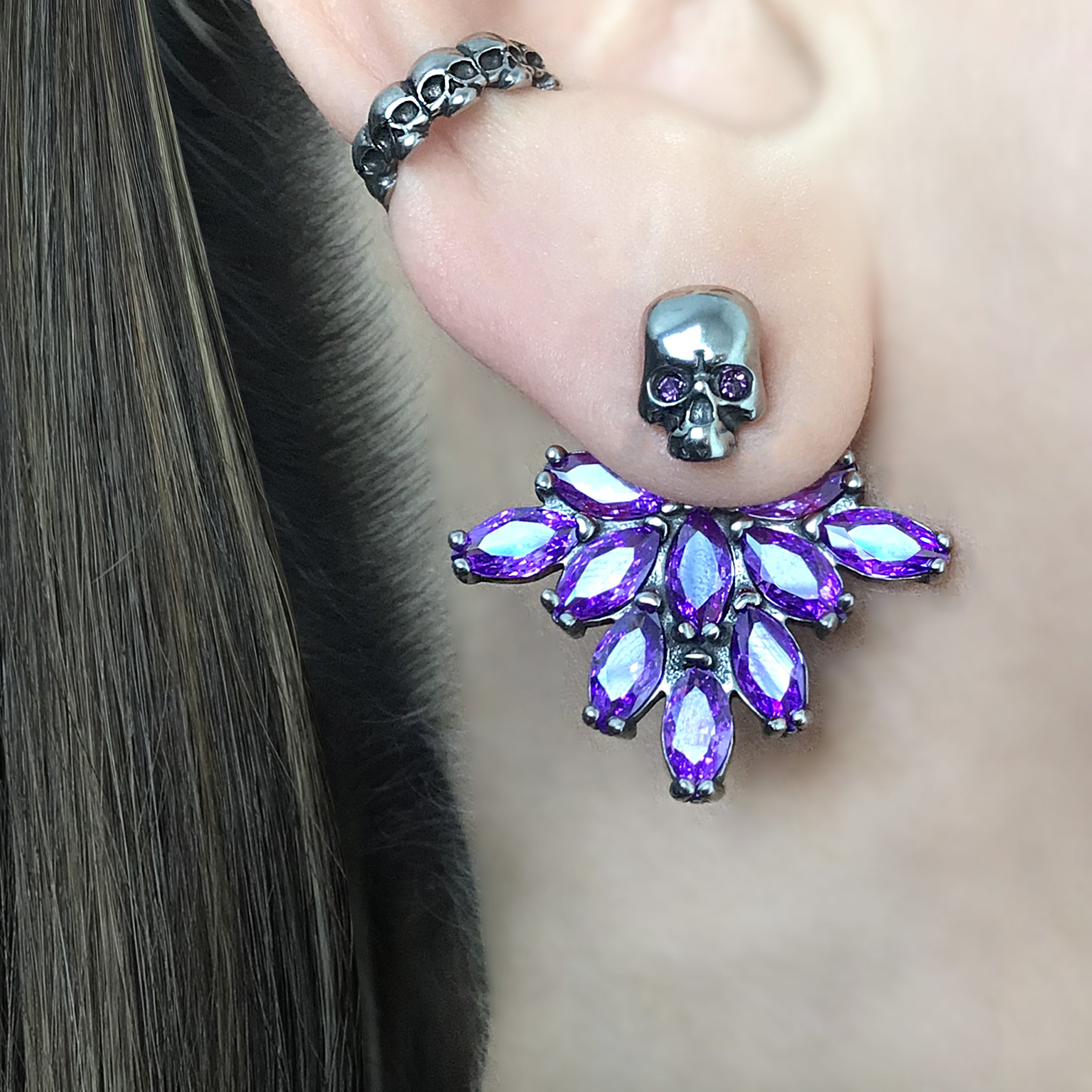 Skull and Crystals ear jacket