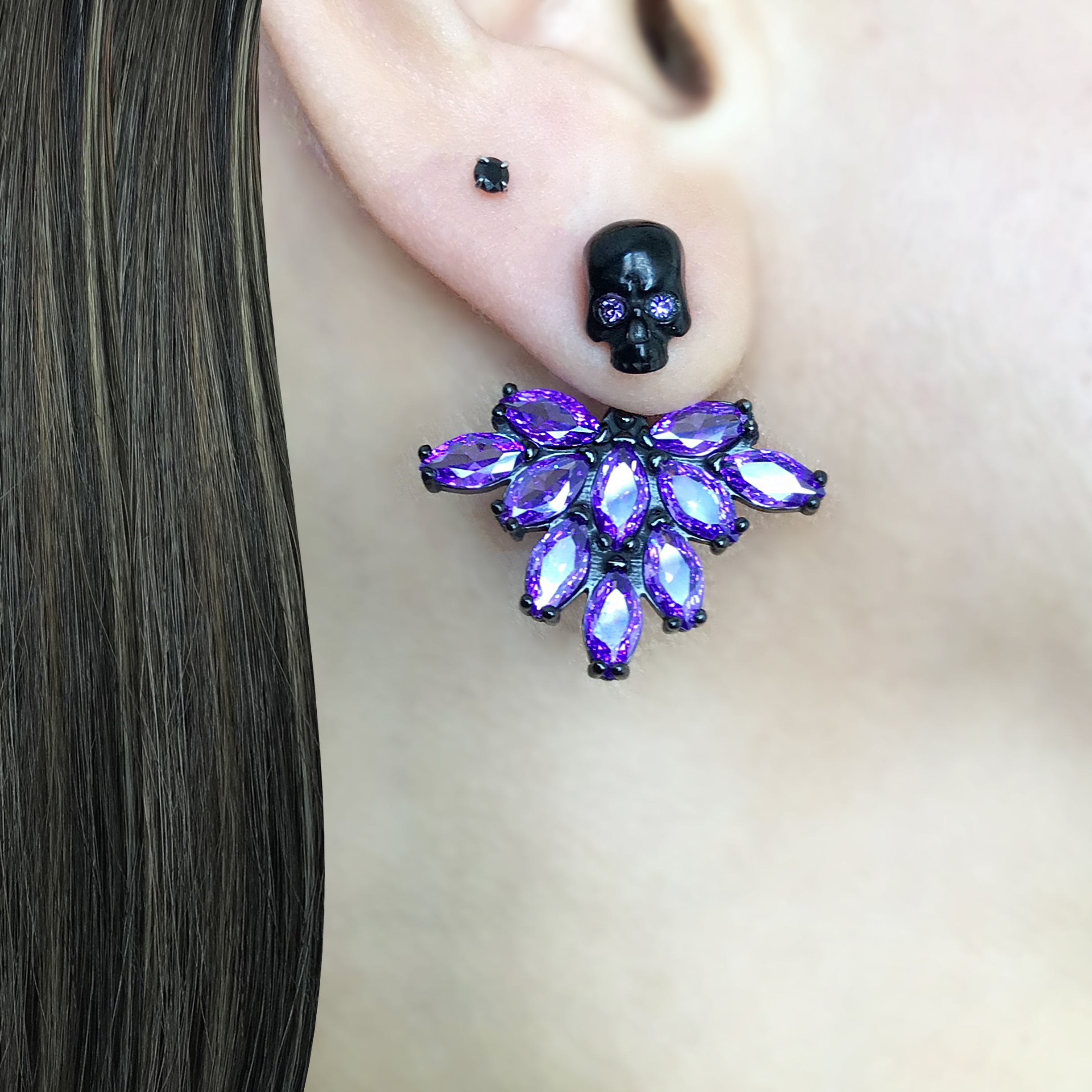 Skull and Crystals ear jacket