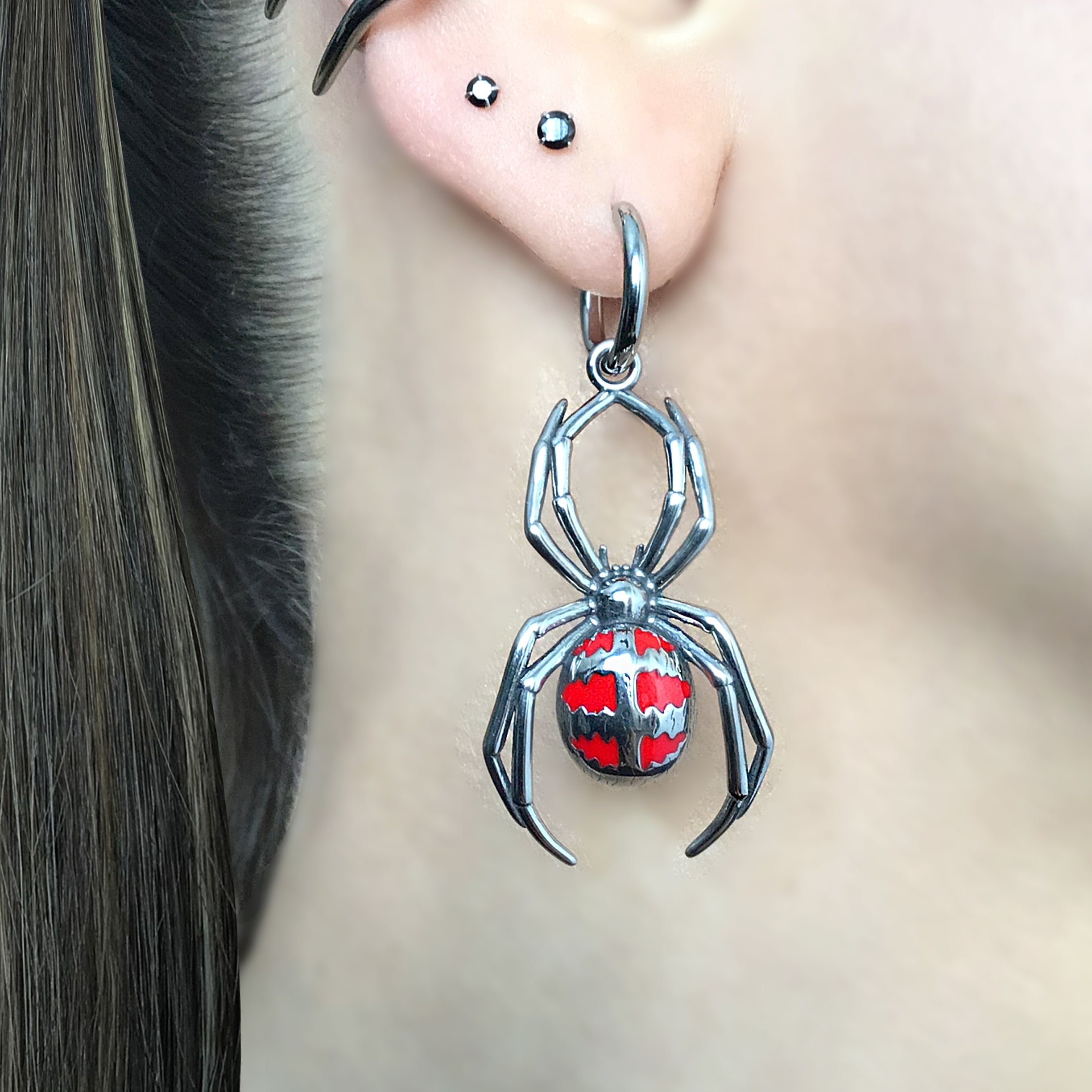 Spider hoop earrings