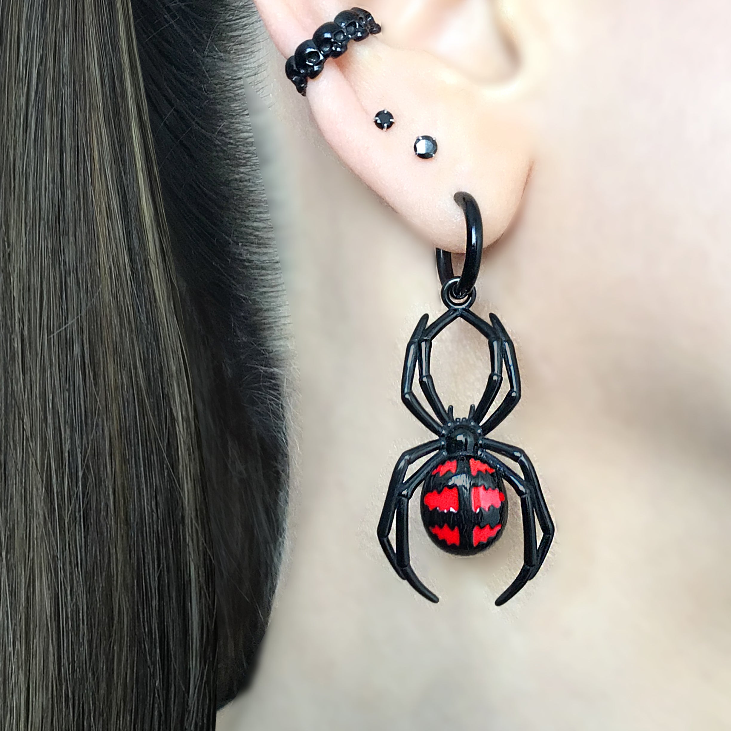 Spider hoop earrings
