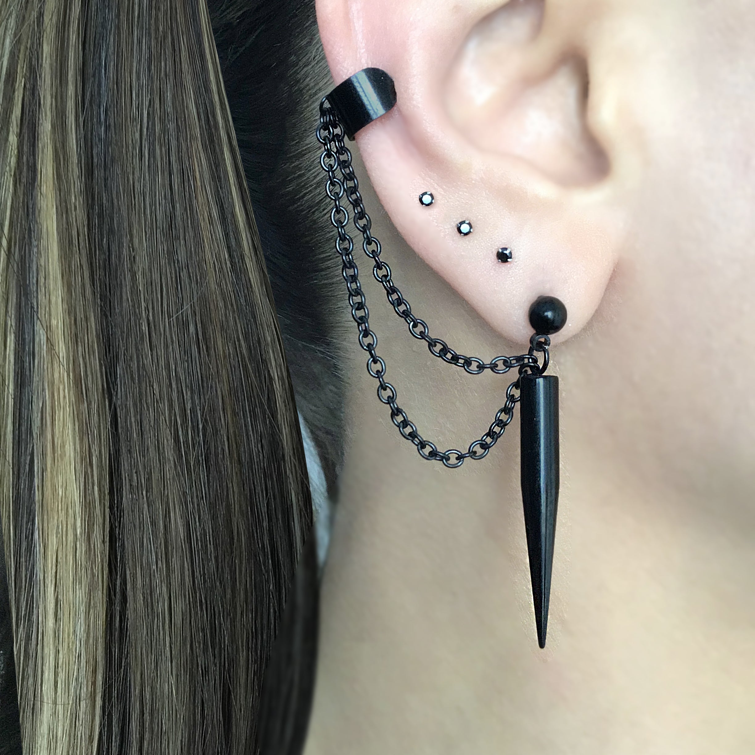 Spike earring with ear cuff