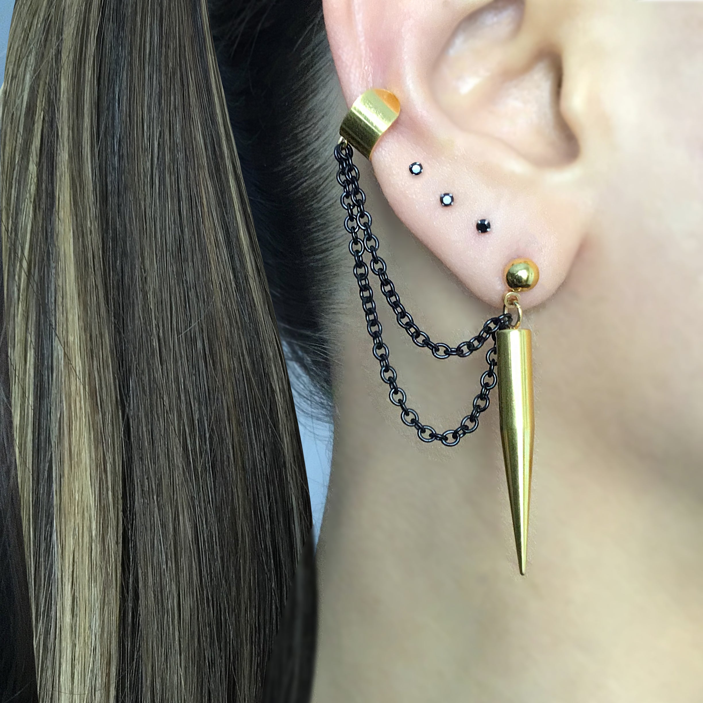 Spike earring with ear cuff