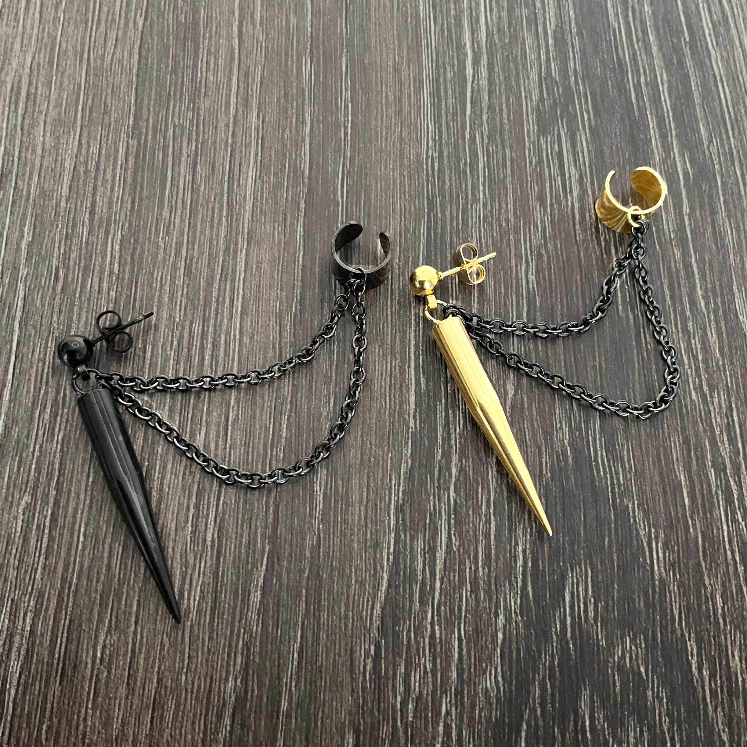 Spike earring with ear cuff
