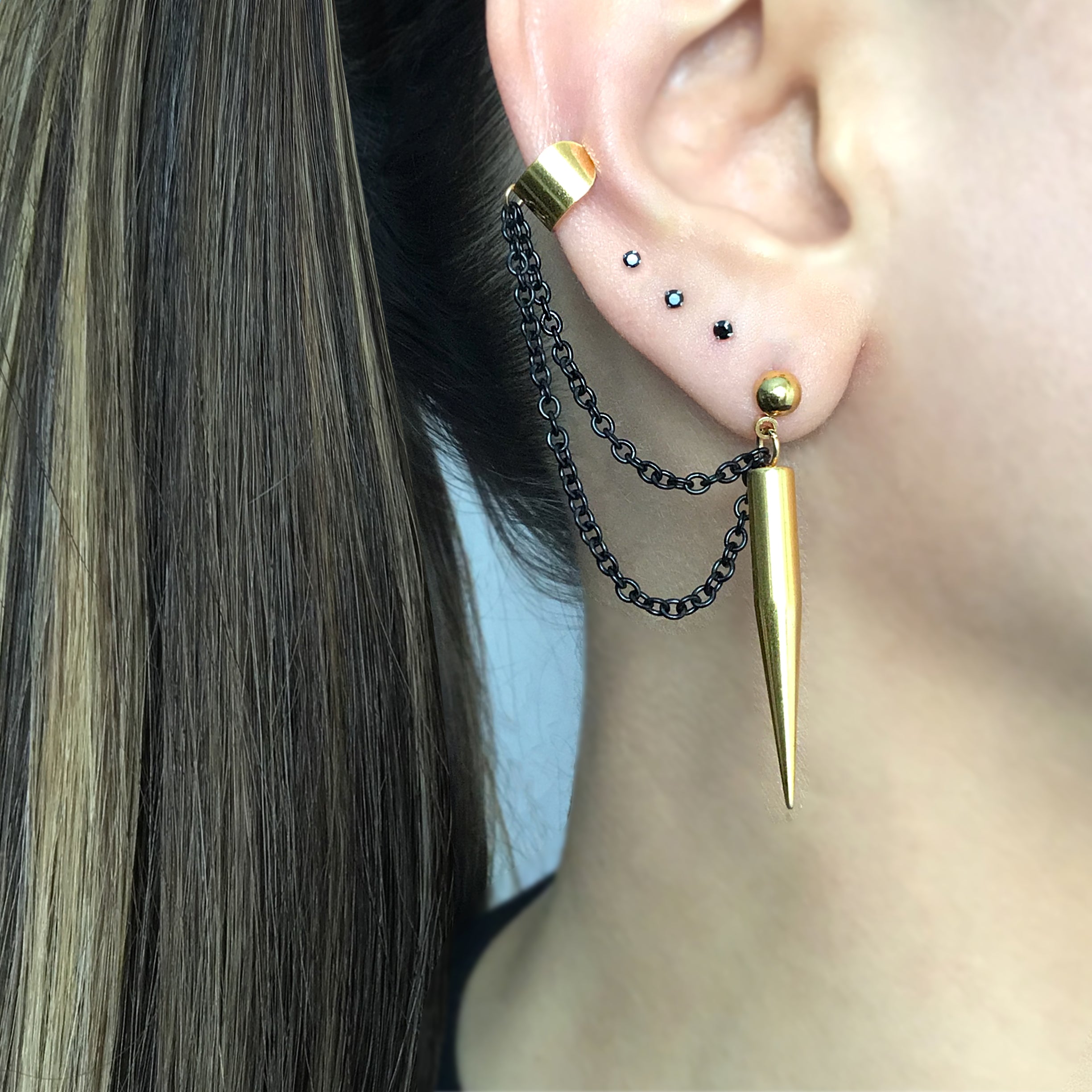 Spike earring with ear cuff