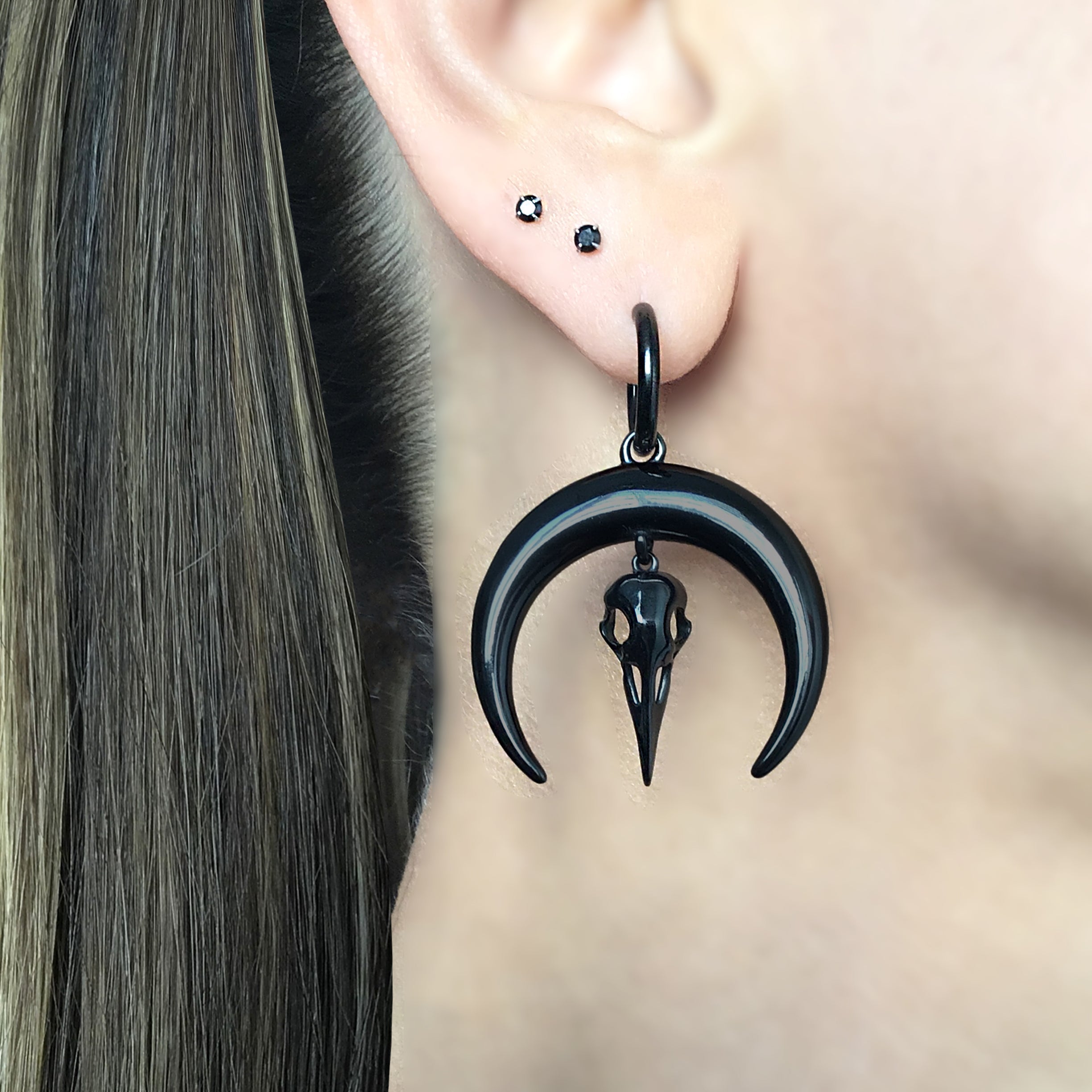 Moon and Raven hoop earrings