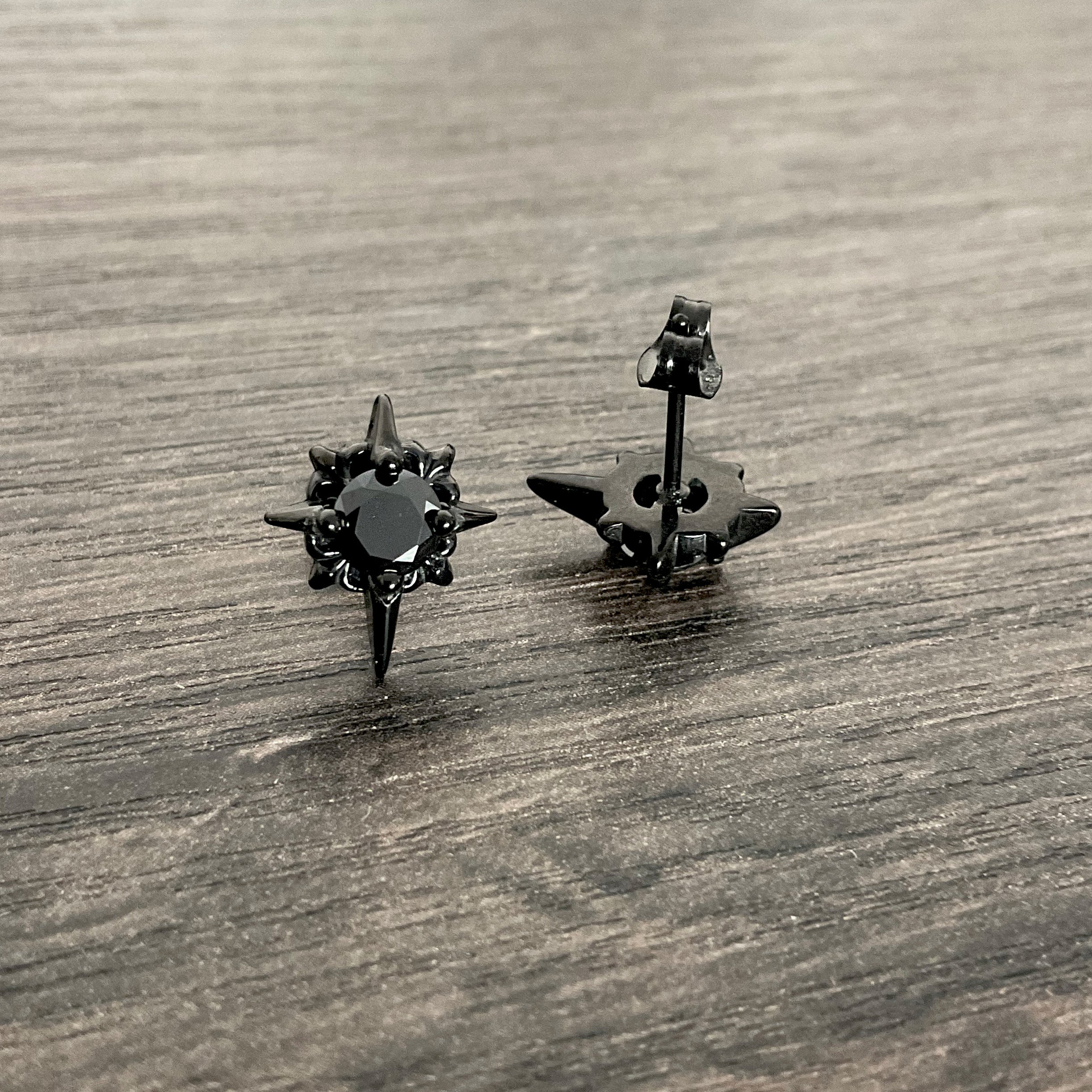 Black Starburst stud earrings with Black CZ