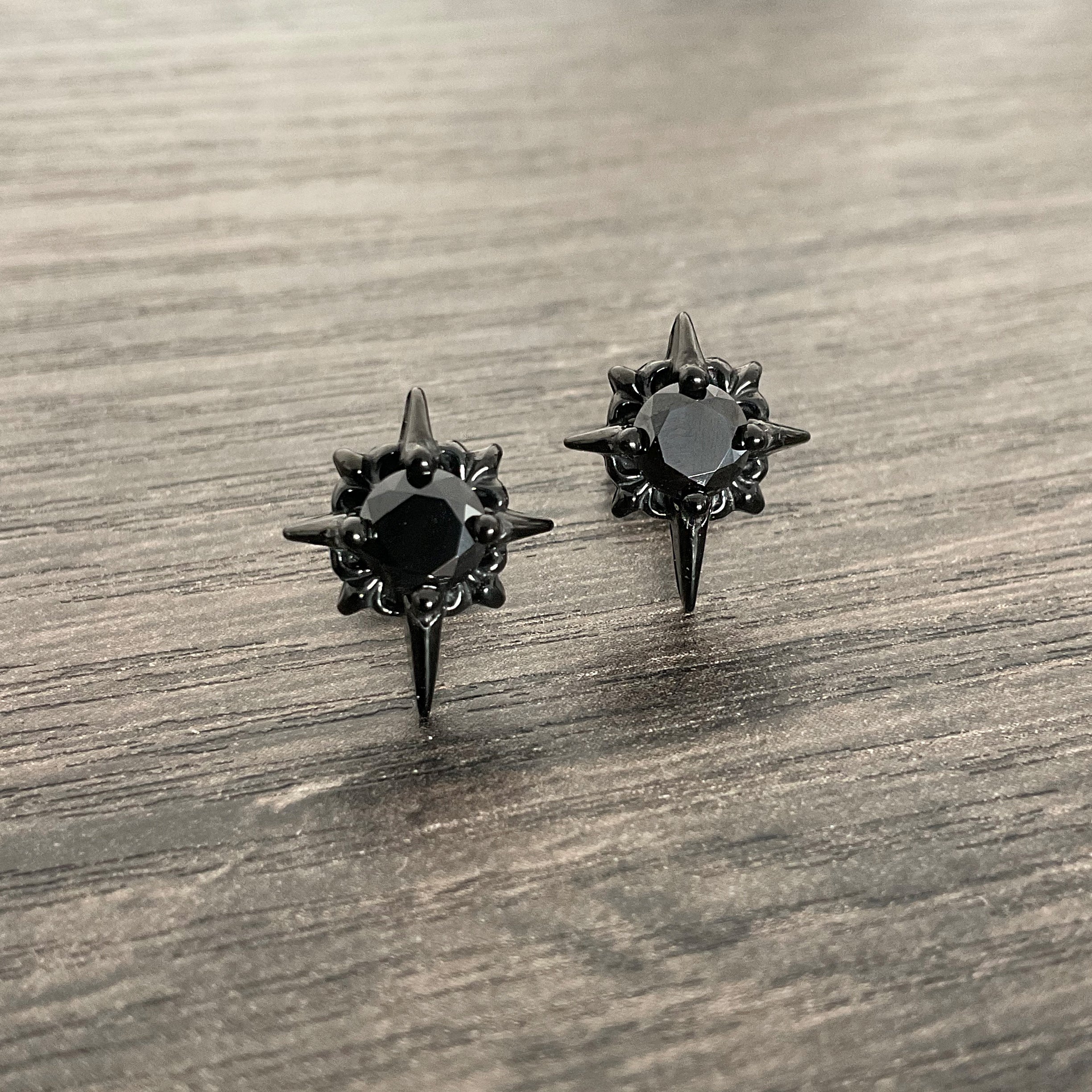 Black Starburst stud earrings with Black CZ