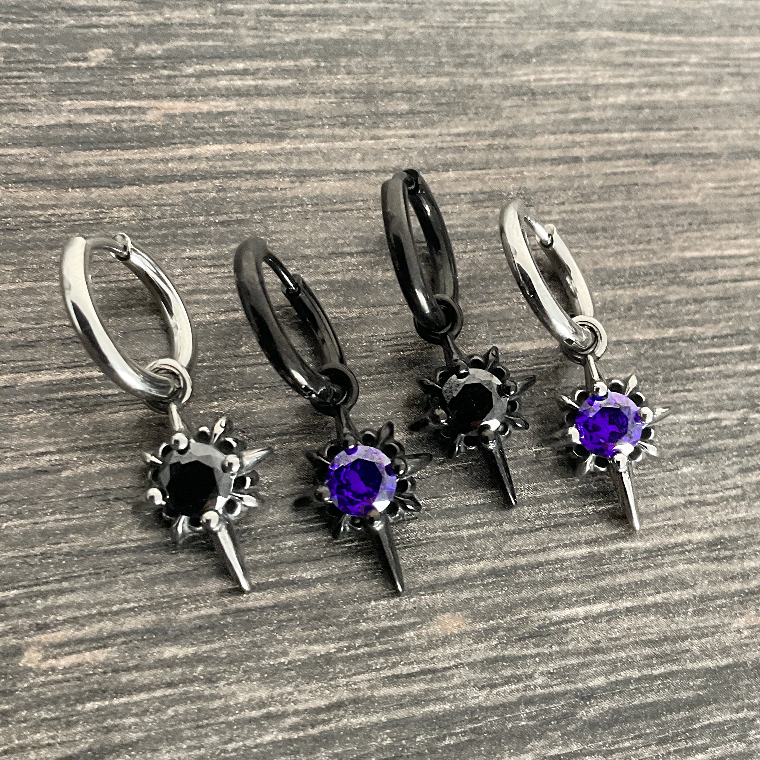 North Star hoops with Black CZ