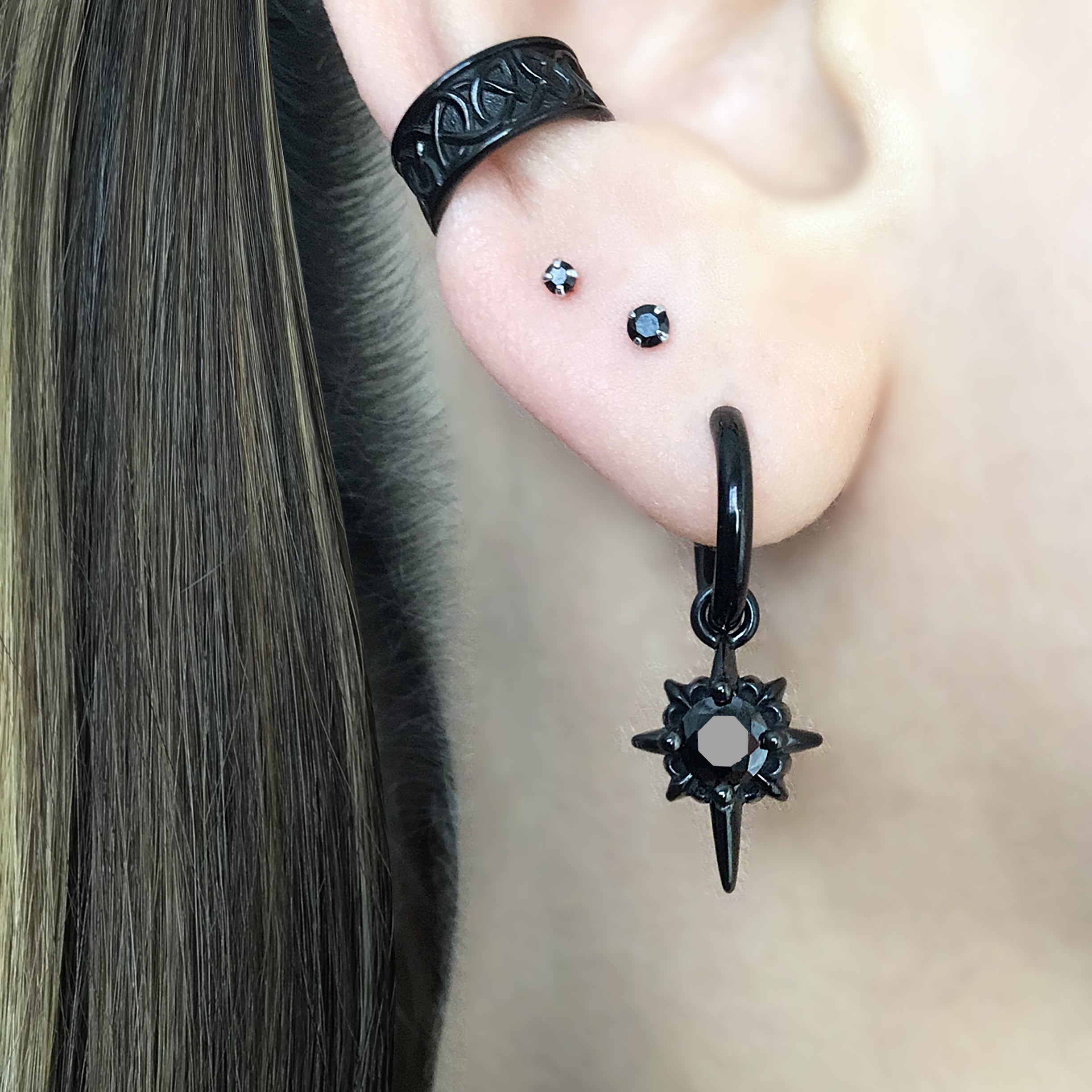 North Star hoops with Black CZ