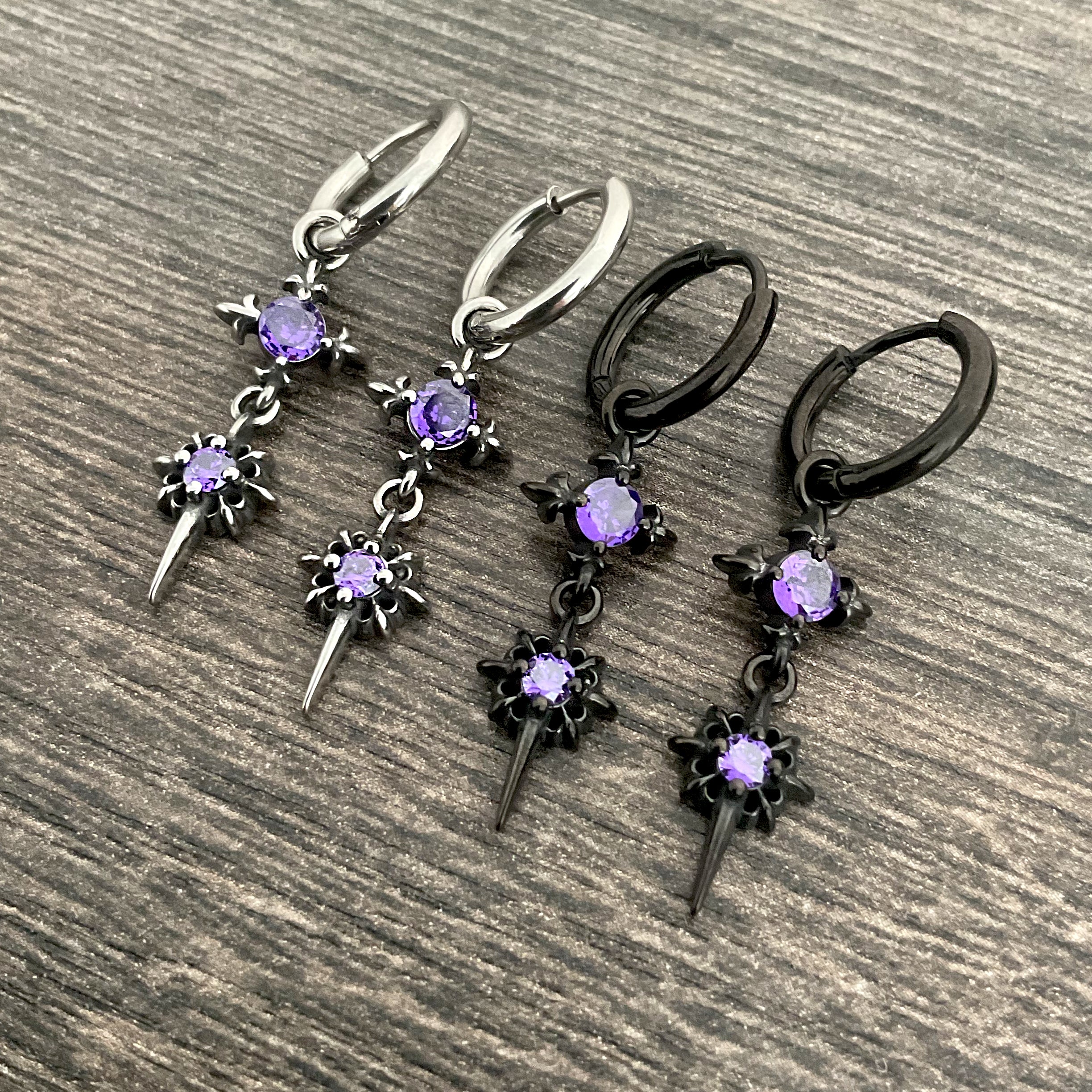 Starburst hoops with Purple CZ