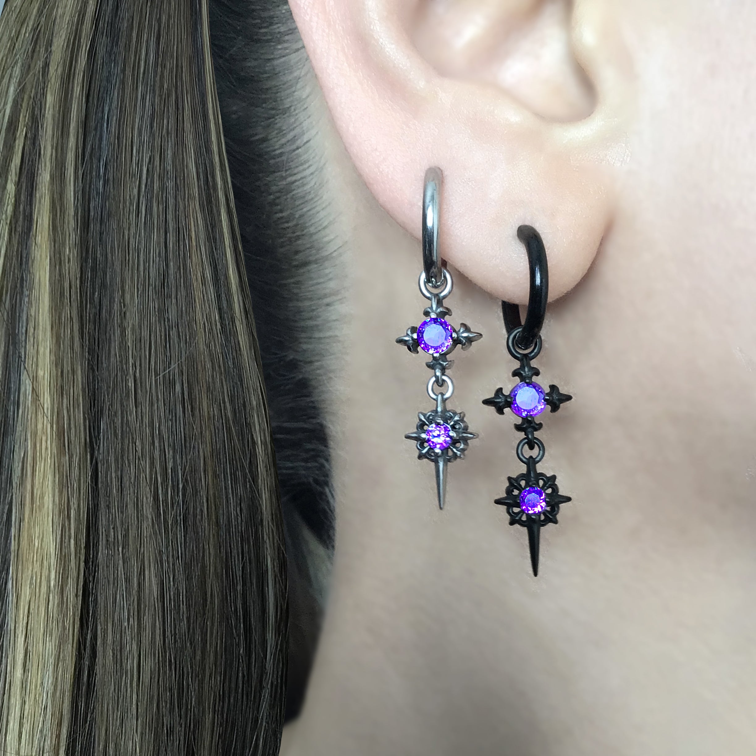Starburst hoops with Purple CZ