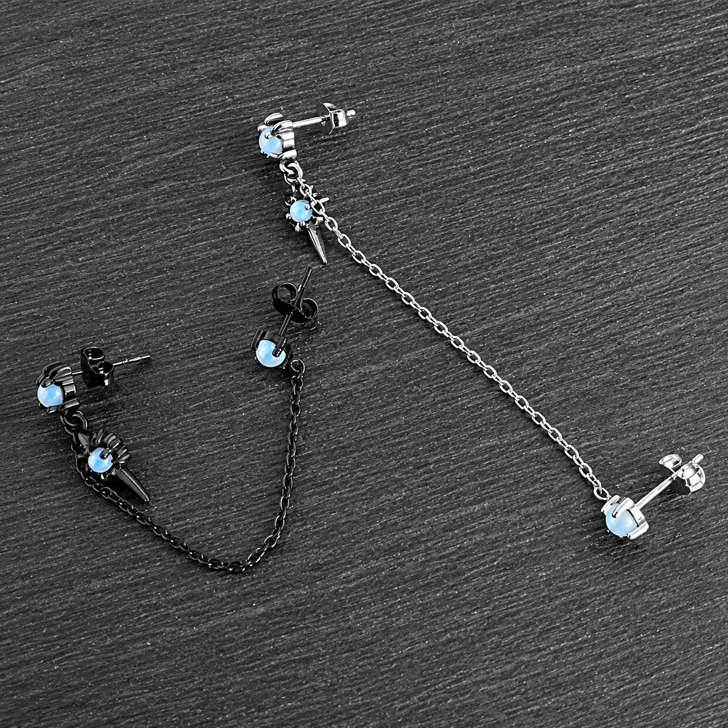 Double piercing Gothic Star earring with Blue glass
