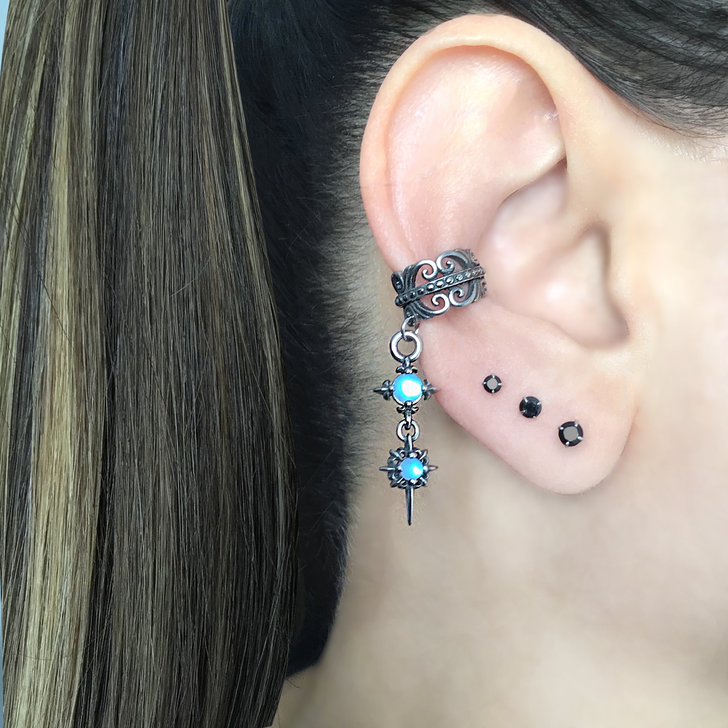 Starburst ear cuff with Blue stone