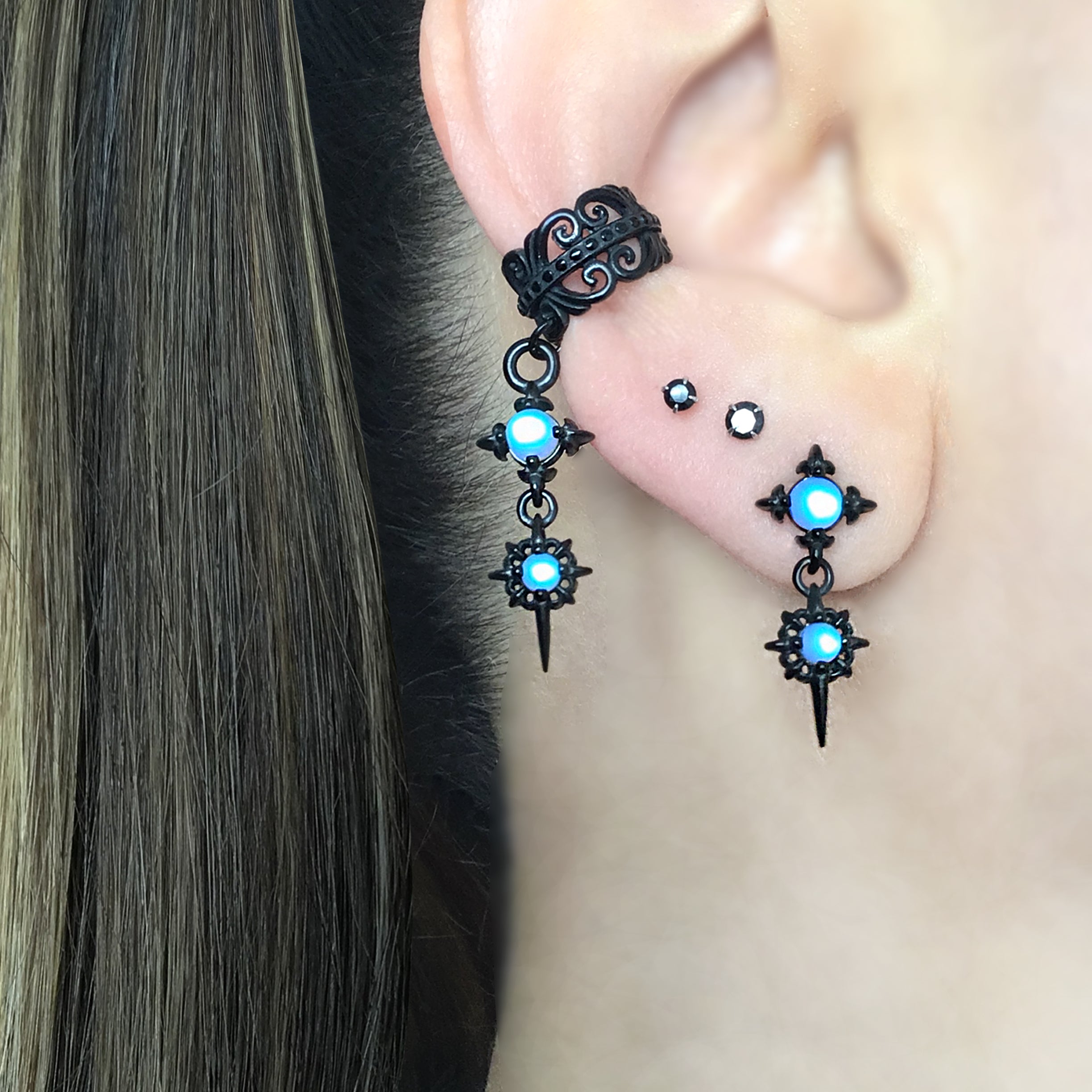 Starburst ear cuff with Blue stone