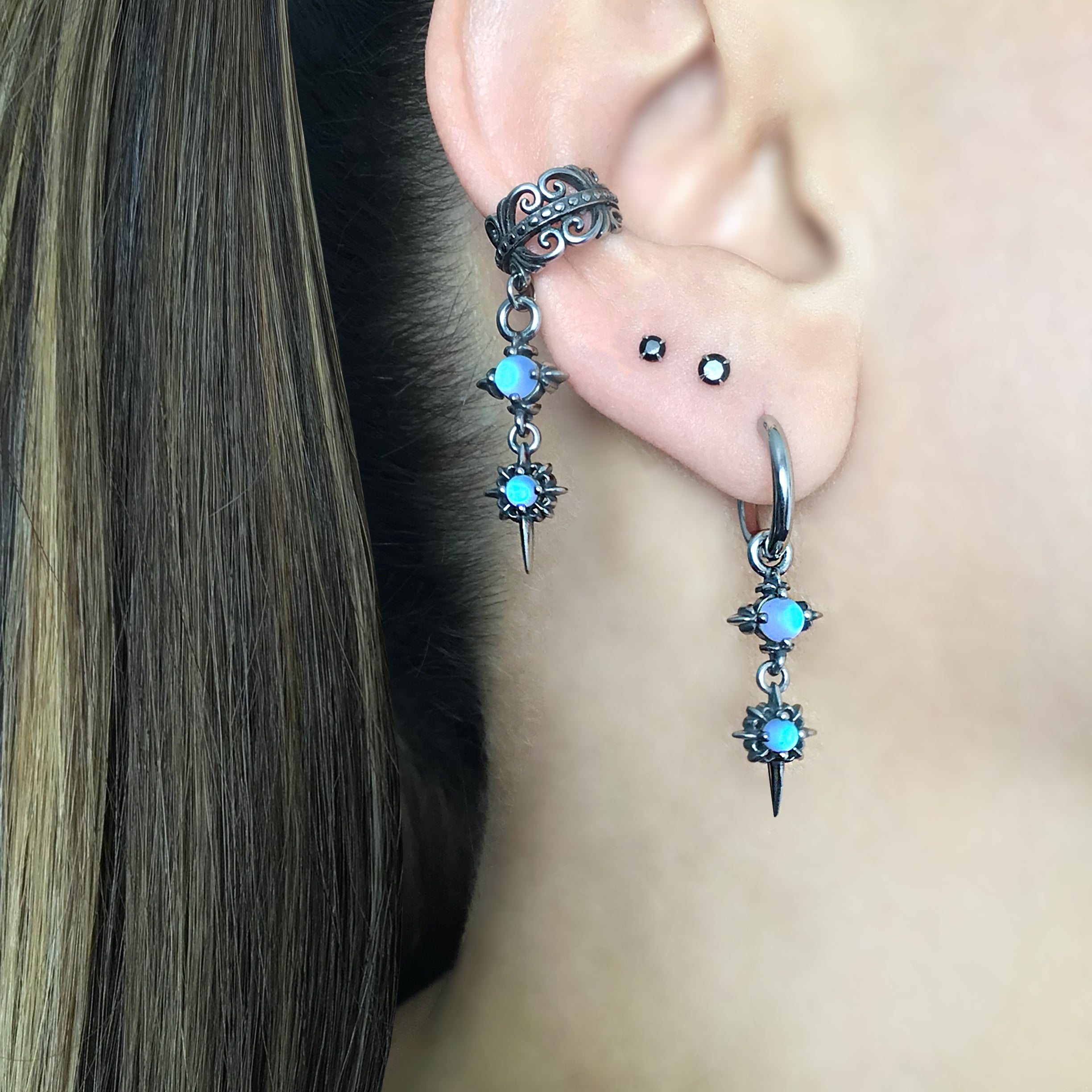 Starburst ear cuff with Blue stone