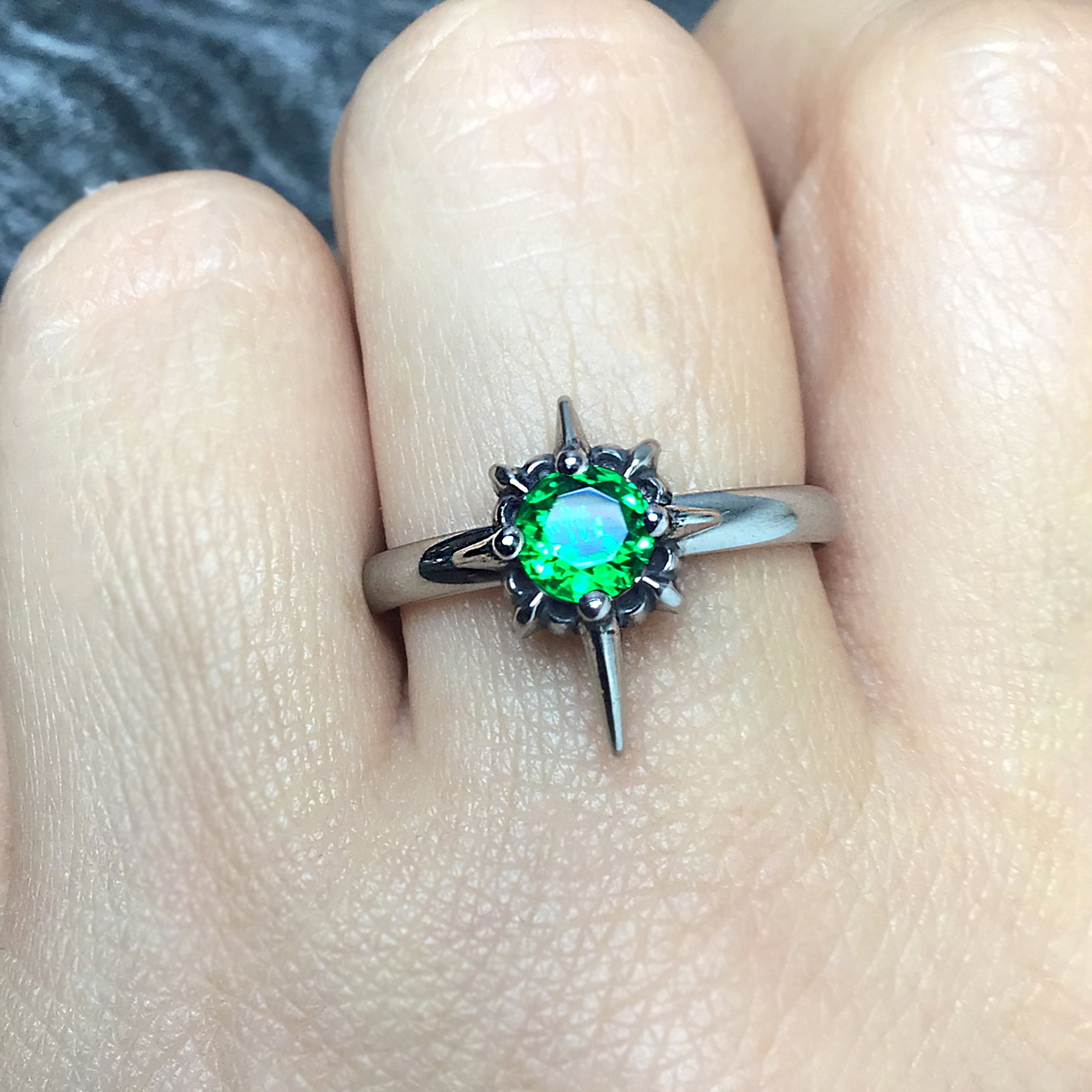 North star ring with Green stone