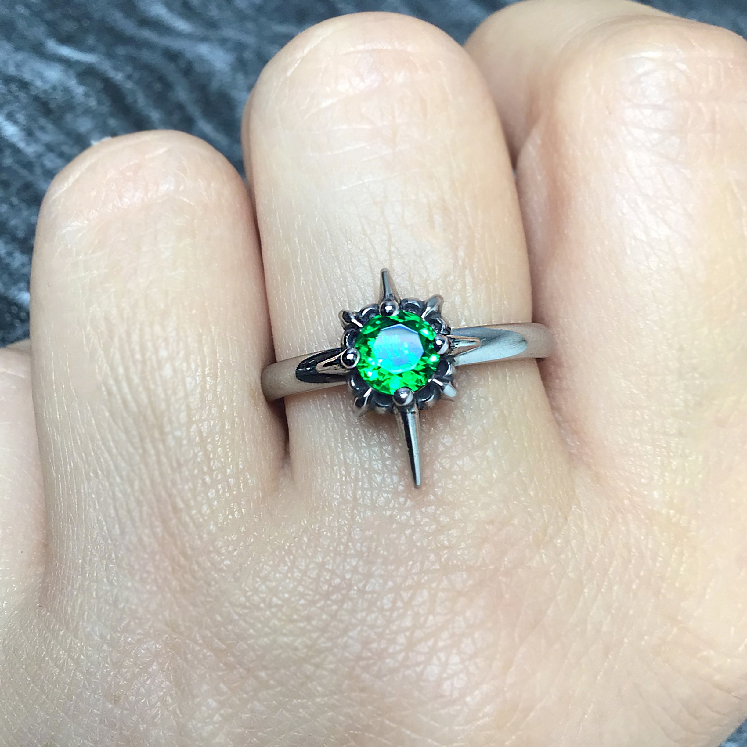 North star ring with Green stone