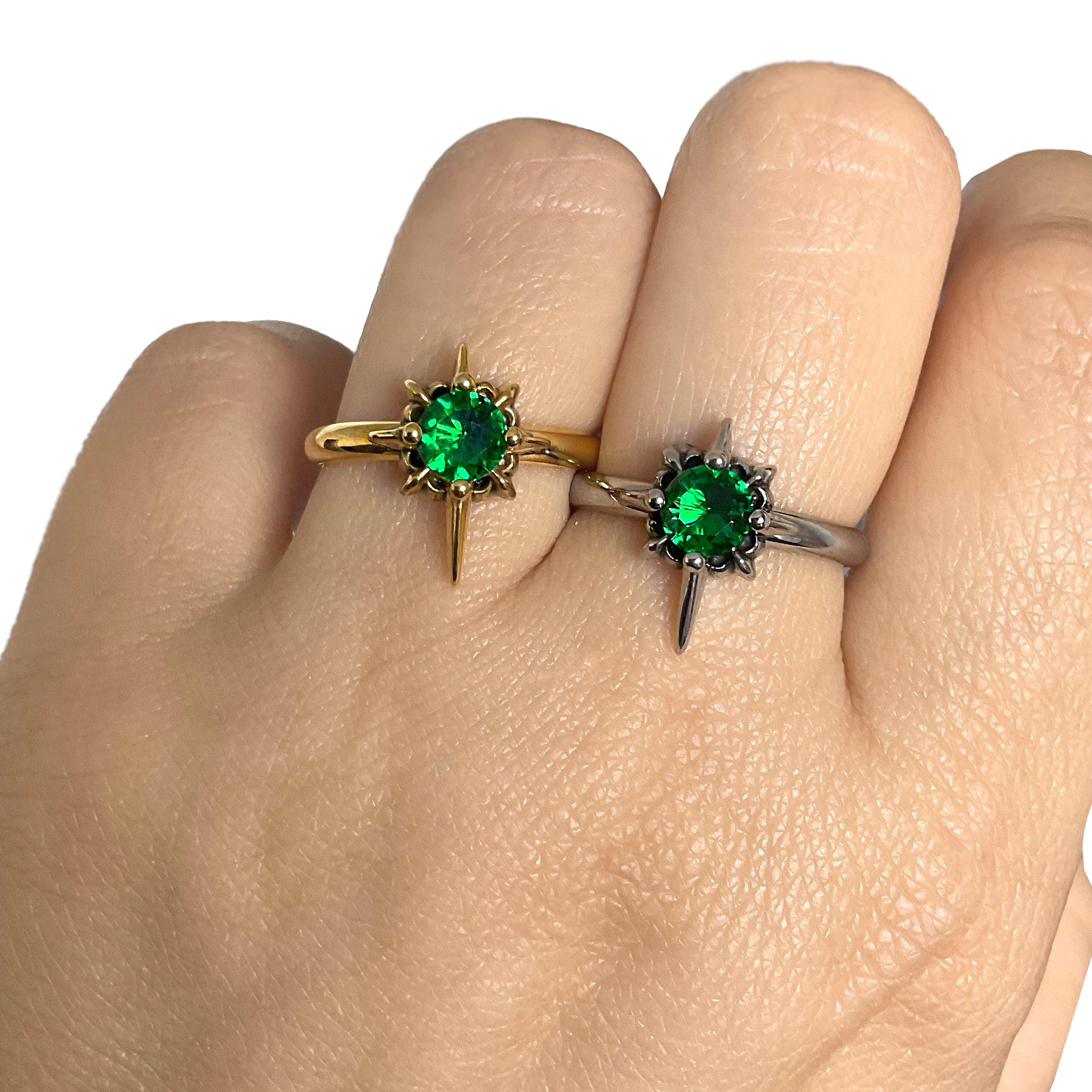 North star ring with Green stone