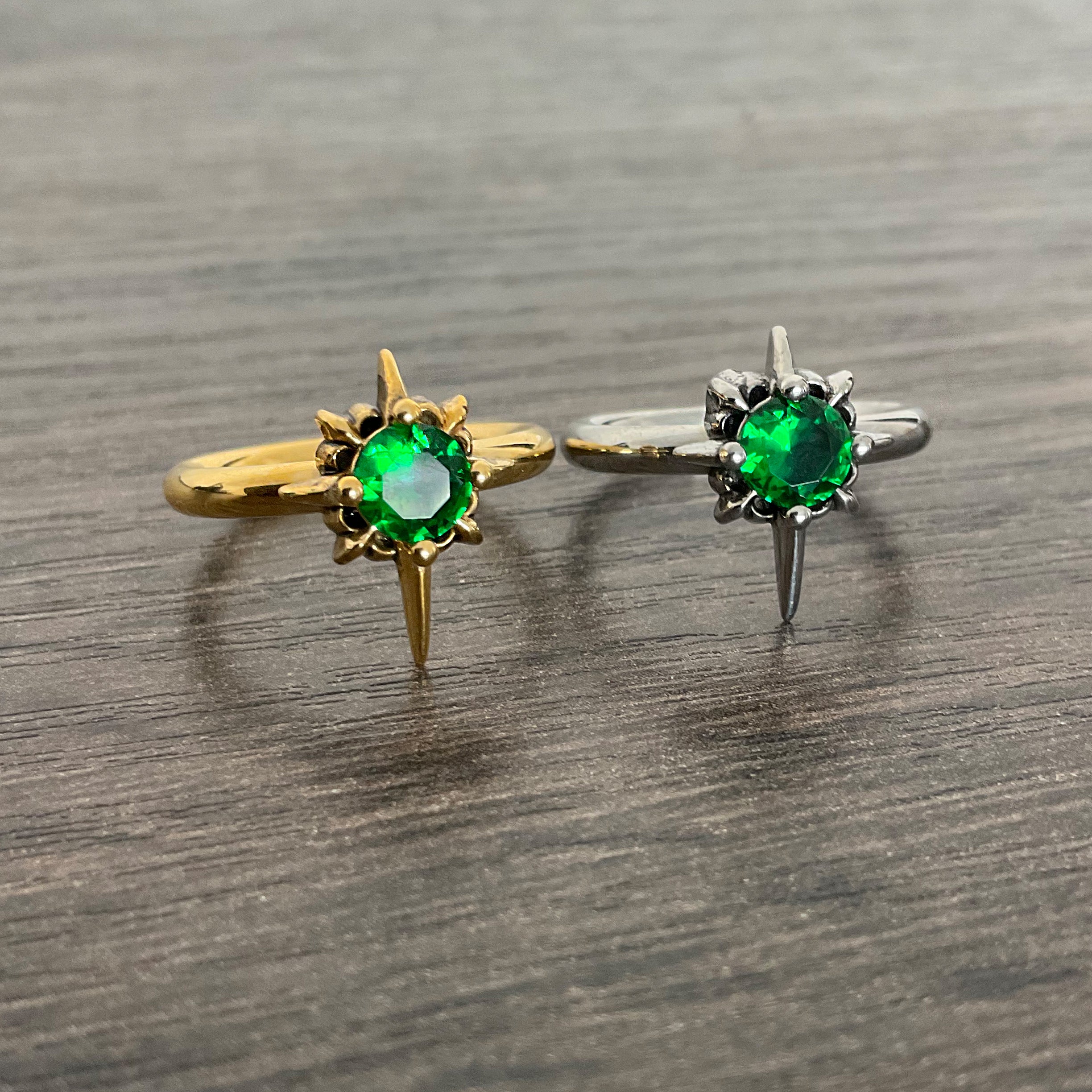 North star ring with Green stone