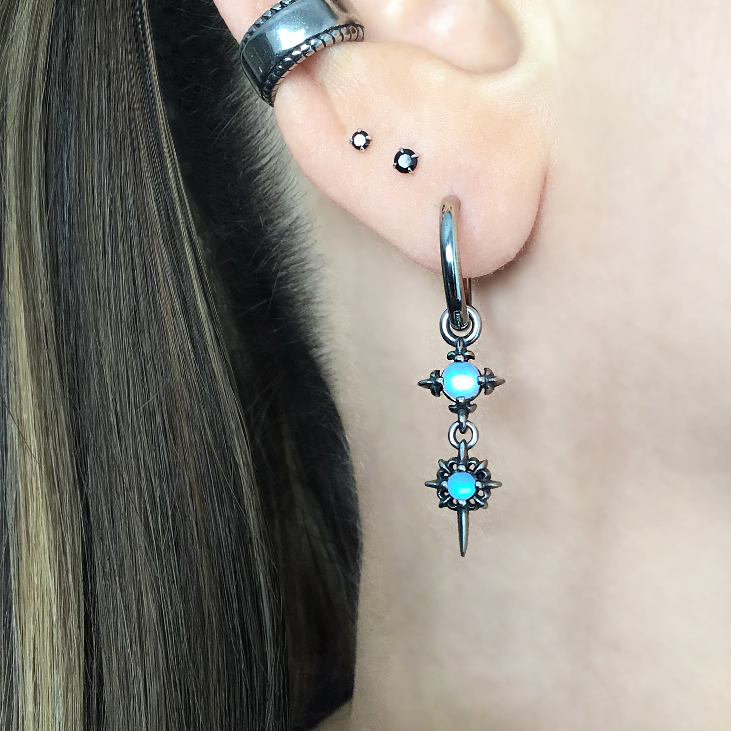 Starburst hoops with Blue glass