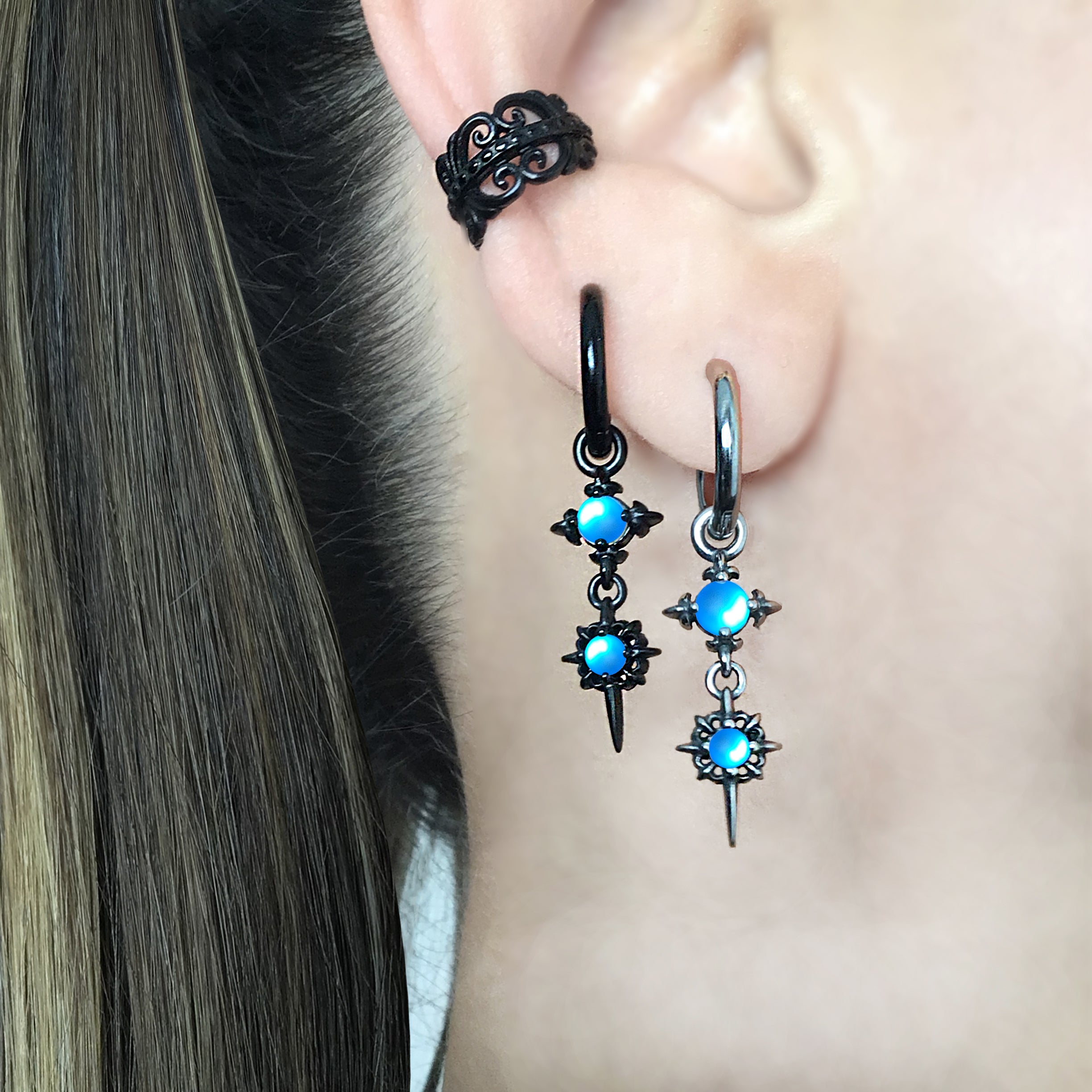 Starburst hoops with Blue glass