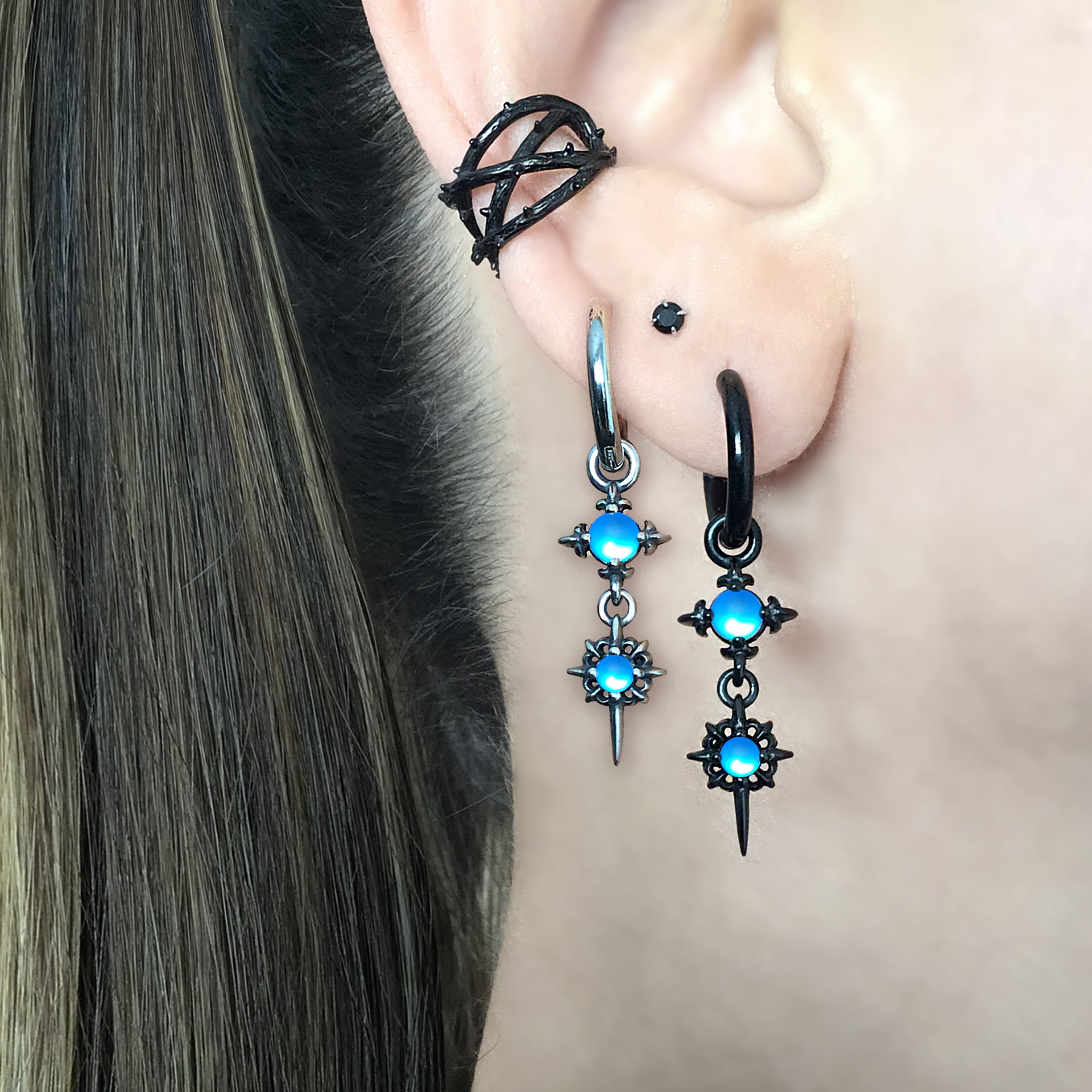 Starburst hoops with Blue glass
