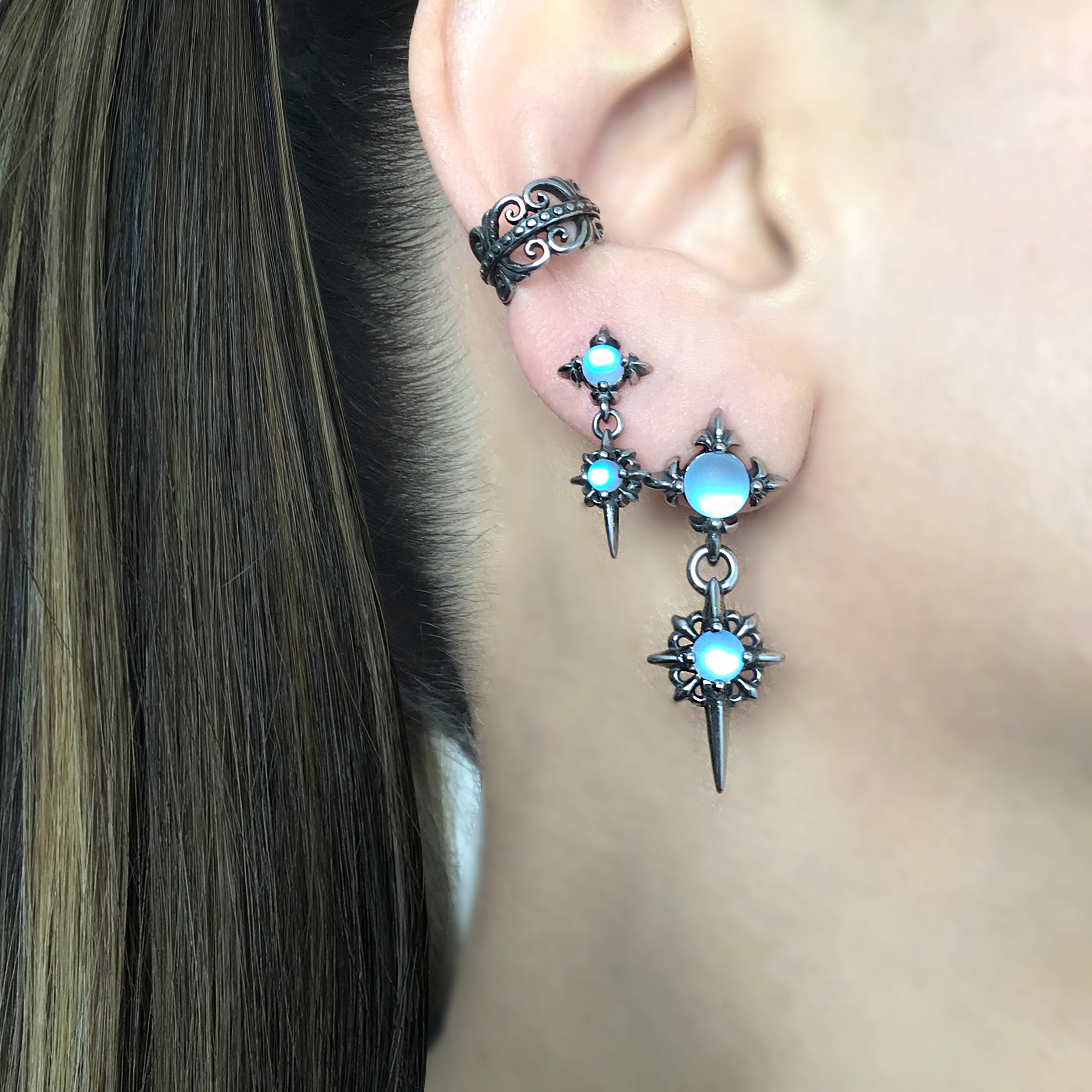 Starburst earrings with Blue glass