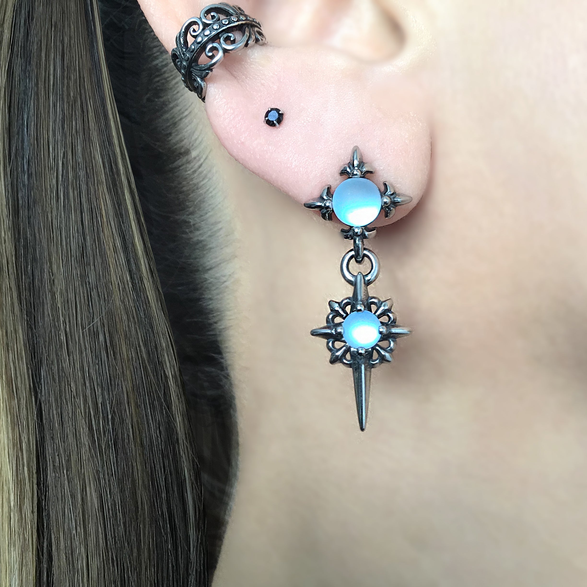 Starburst earrings with Blue glass