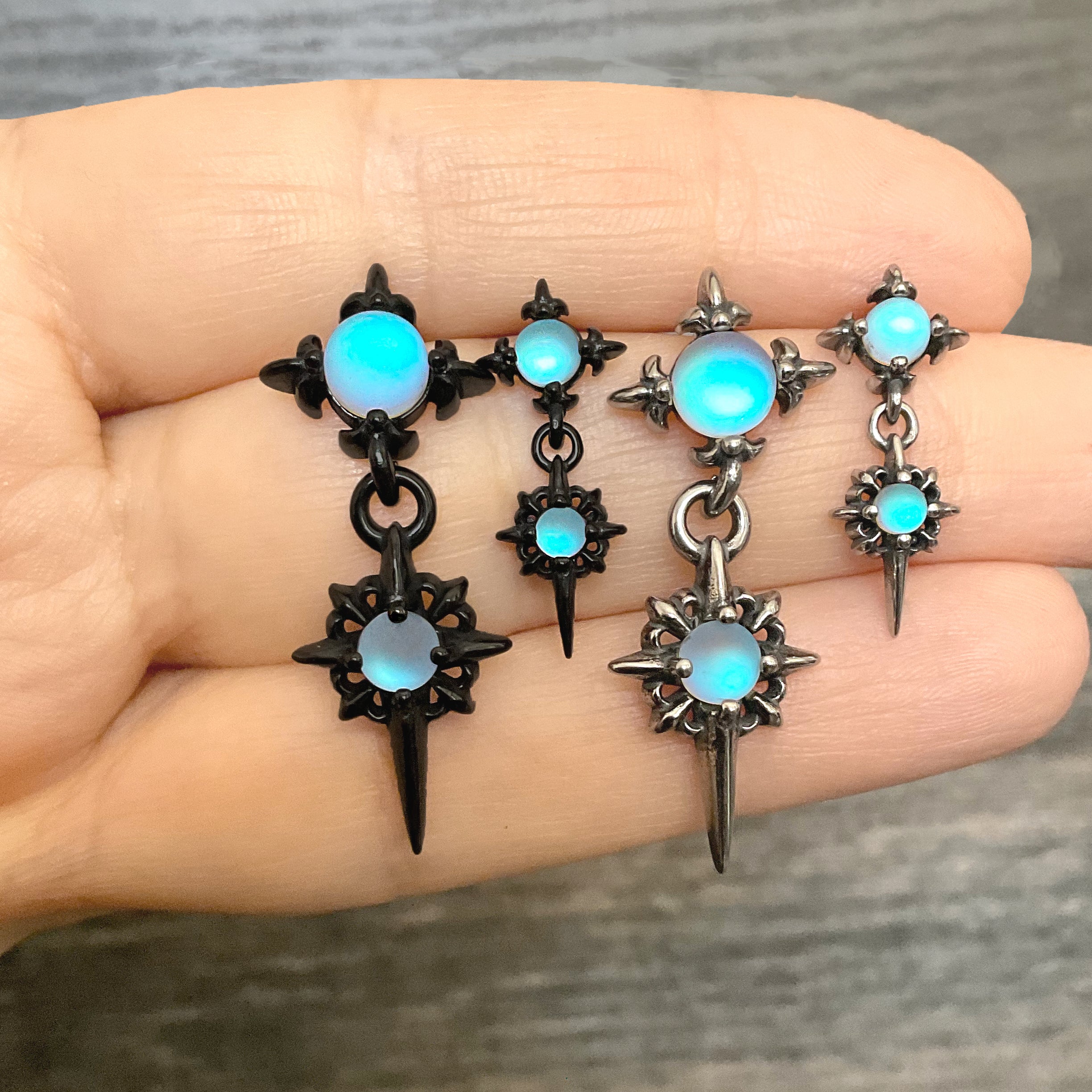 Starburst earrings with Blue glass