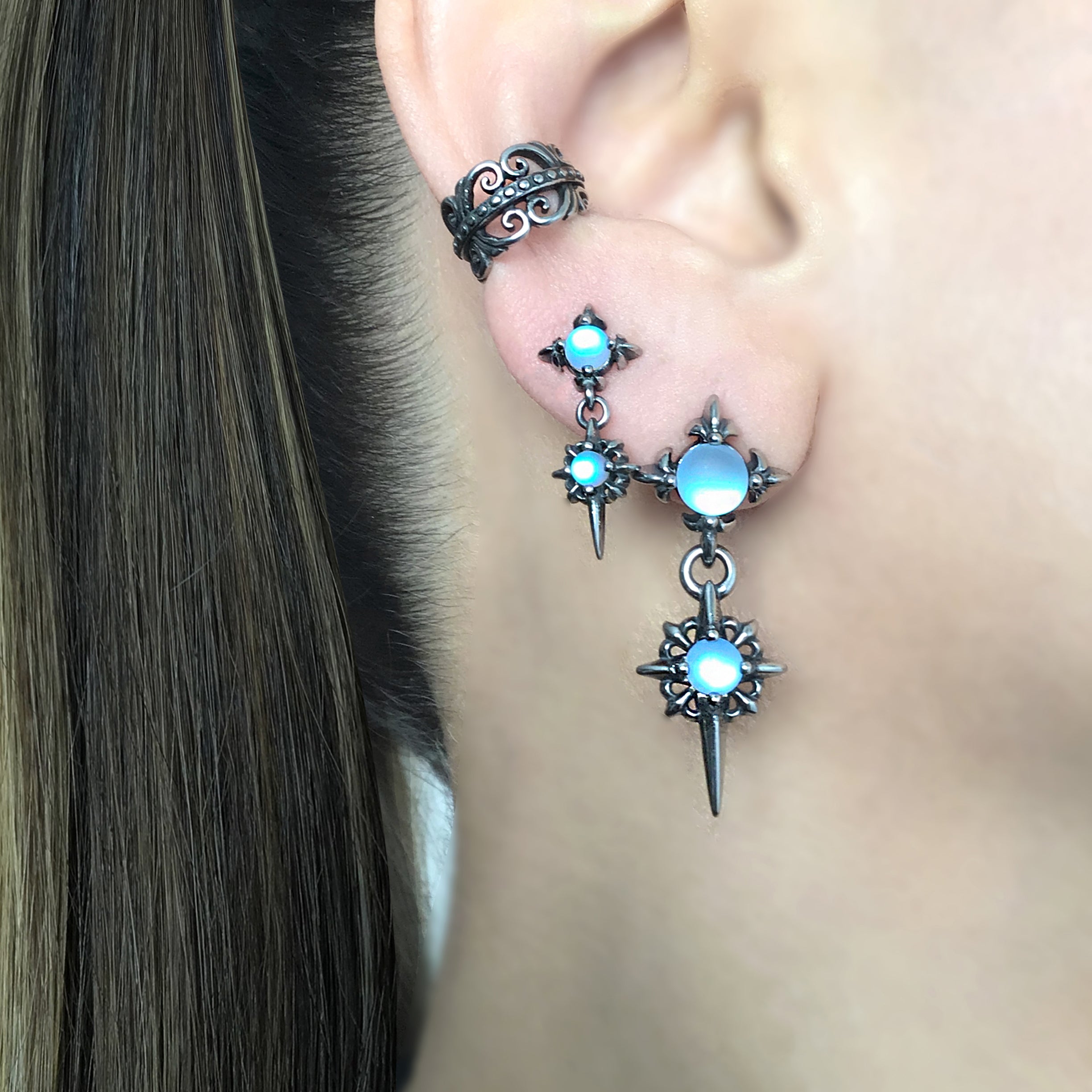 Starburst earrings with Blue glass
