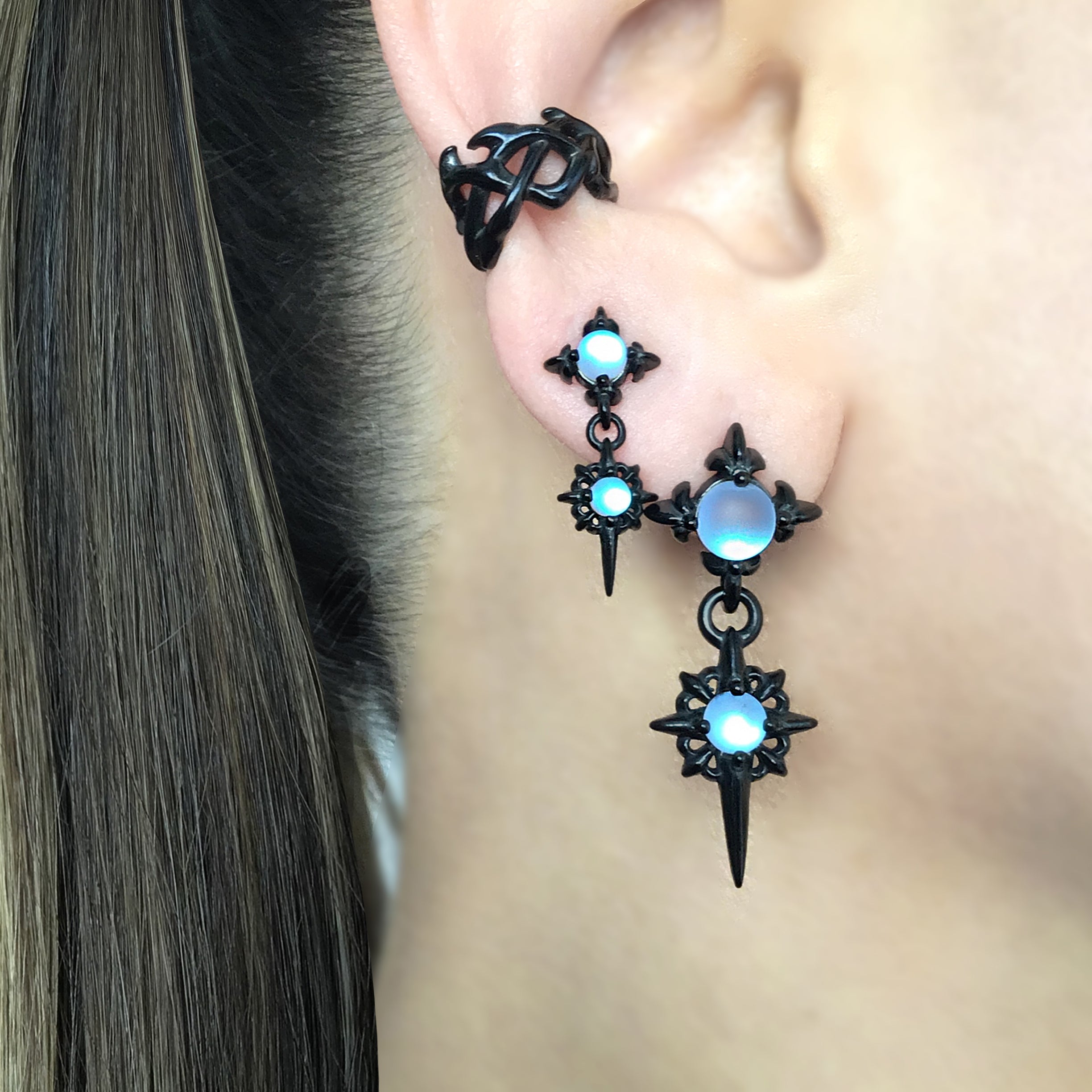 Starburst earrings with Blue glass