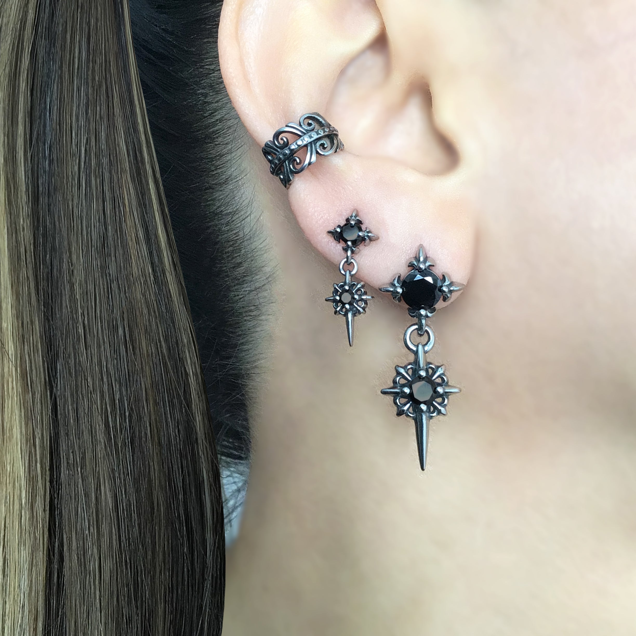 Starburst earrings with Black CZ