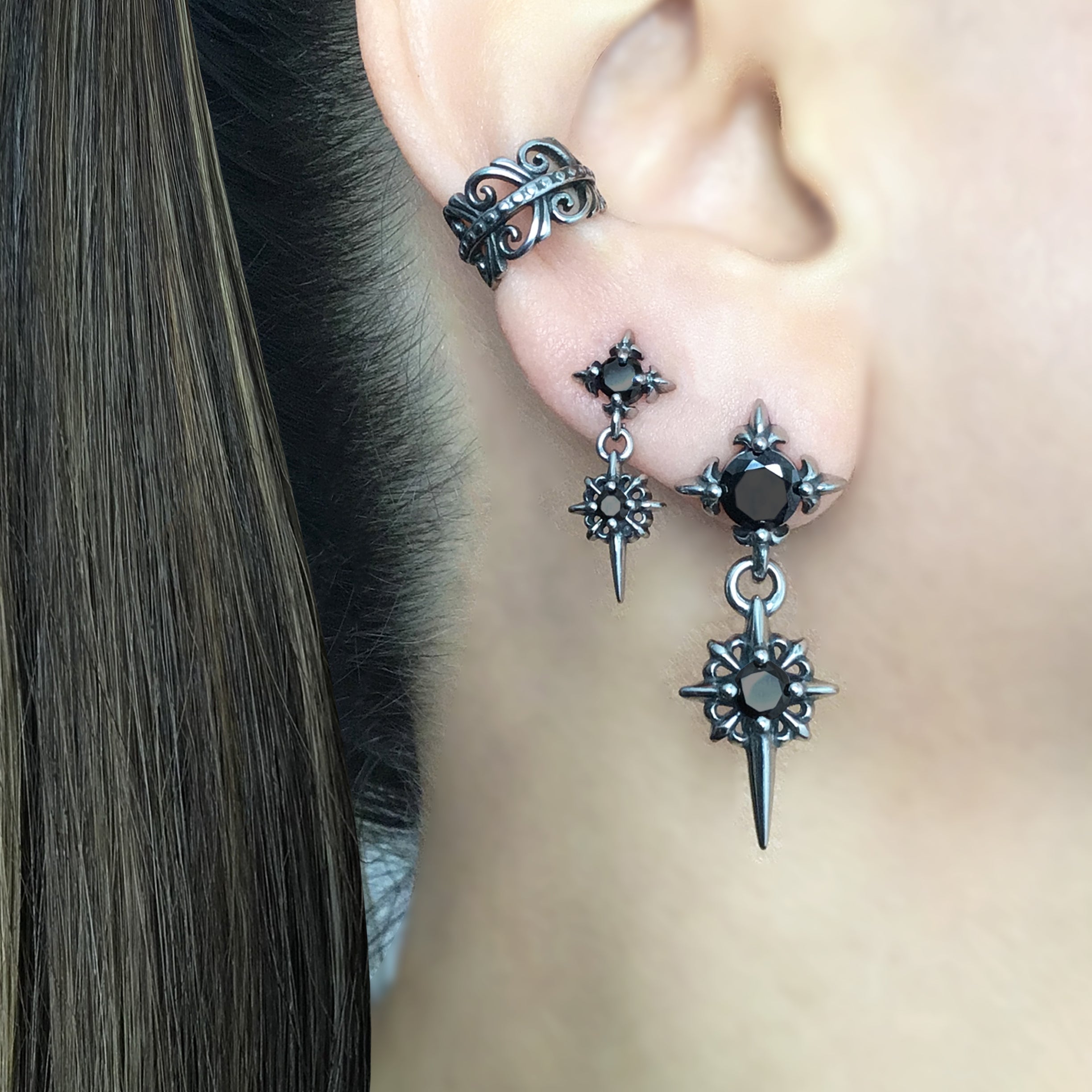 Starburst earrings with Black CZ