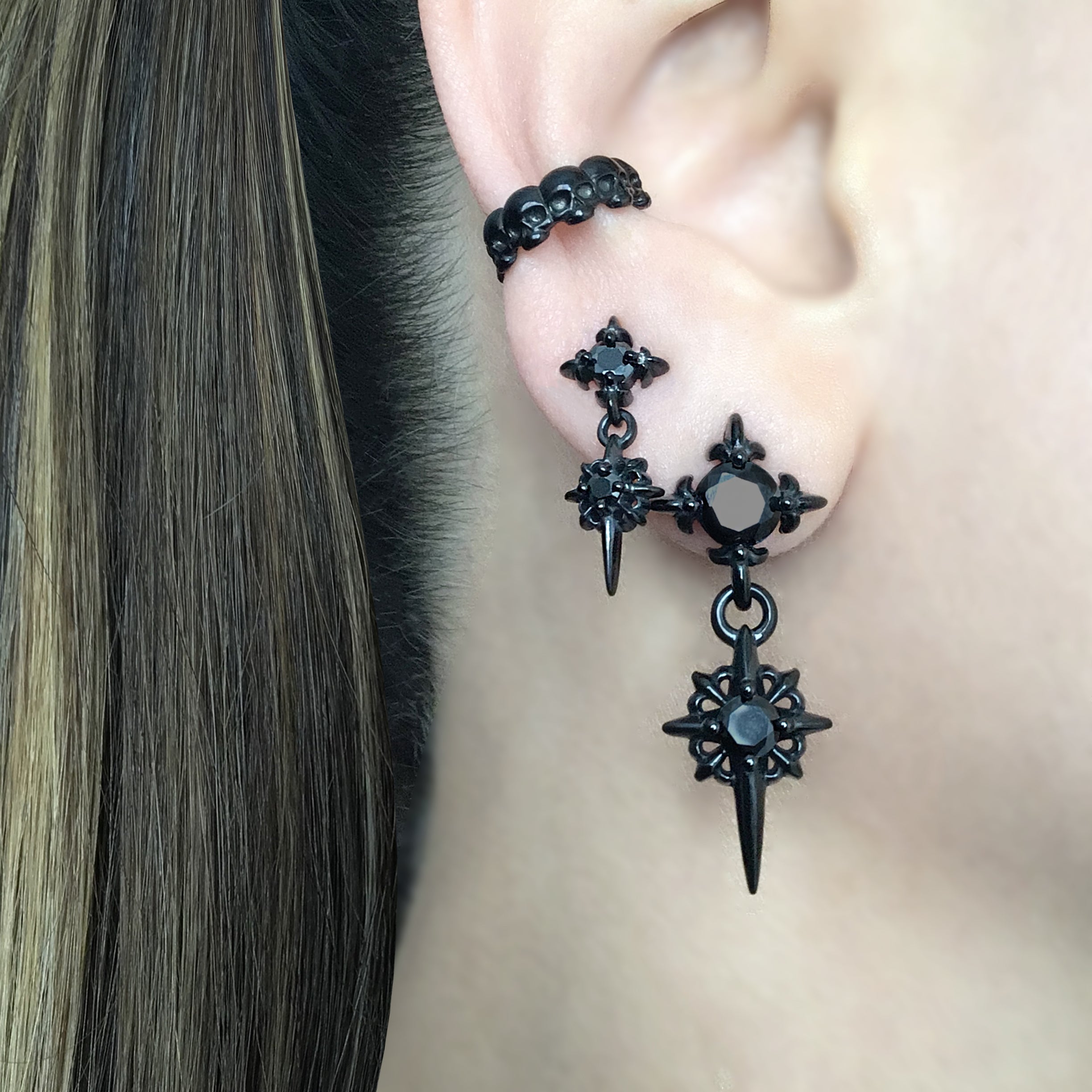 Starburst earrings with Black CZ