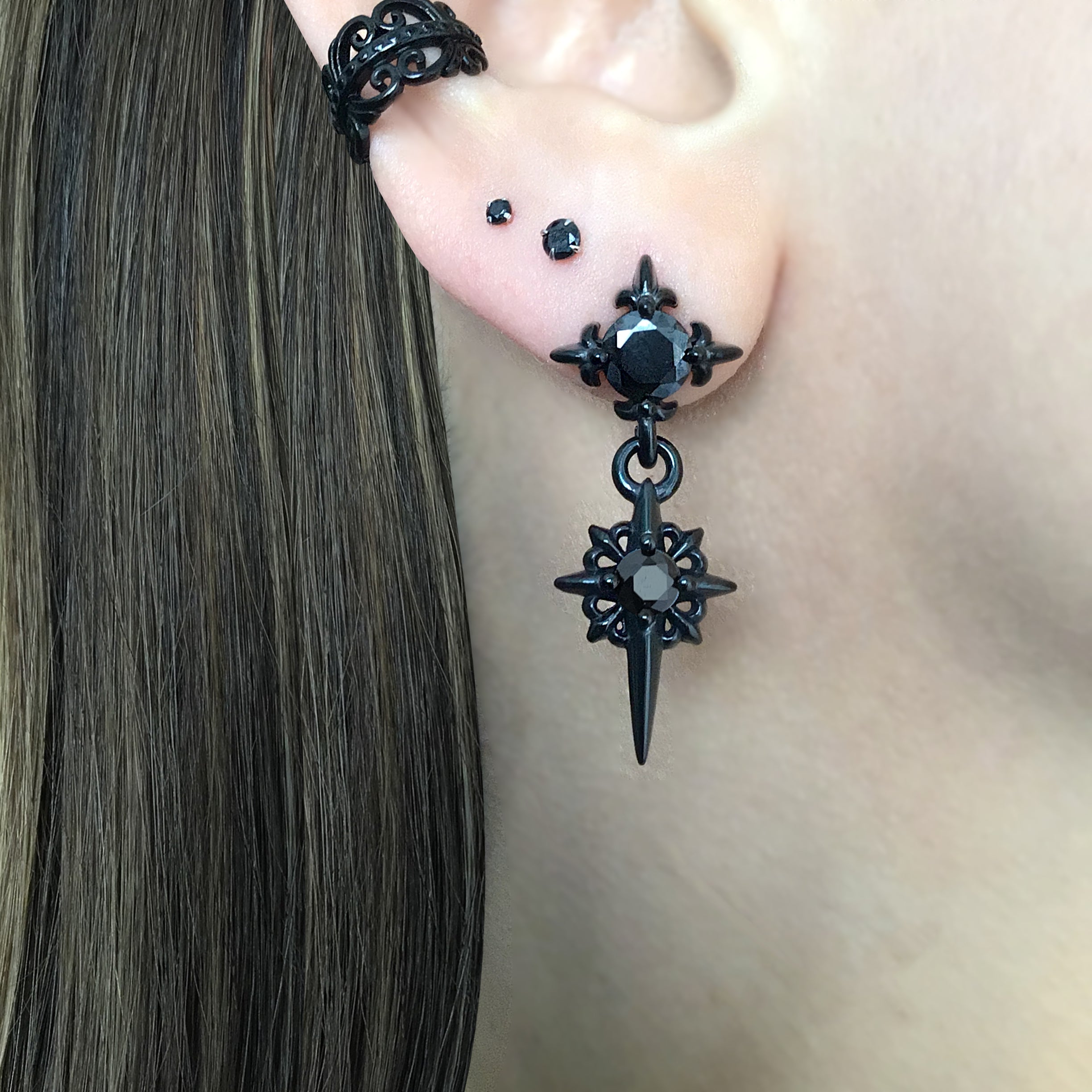 Starburst earrings with Black CZ