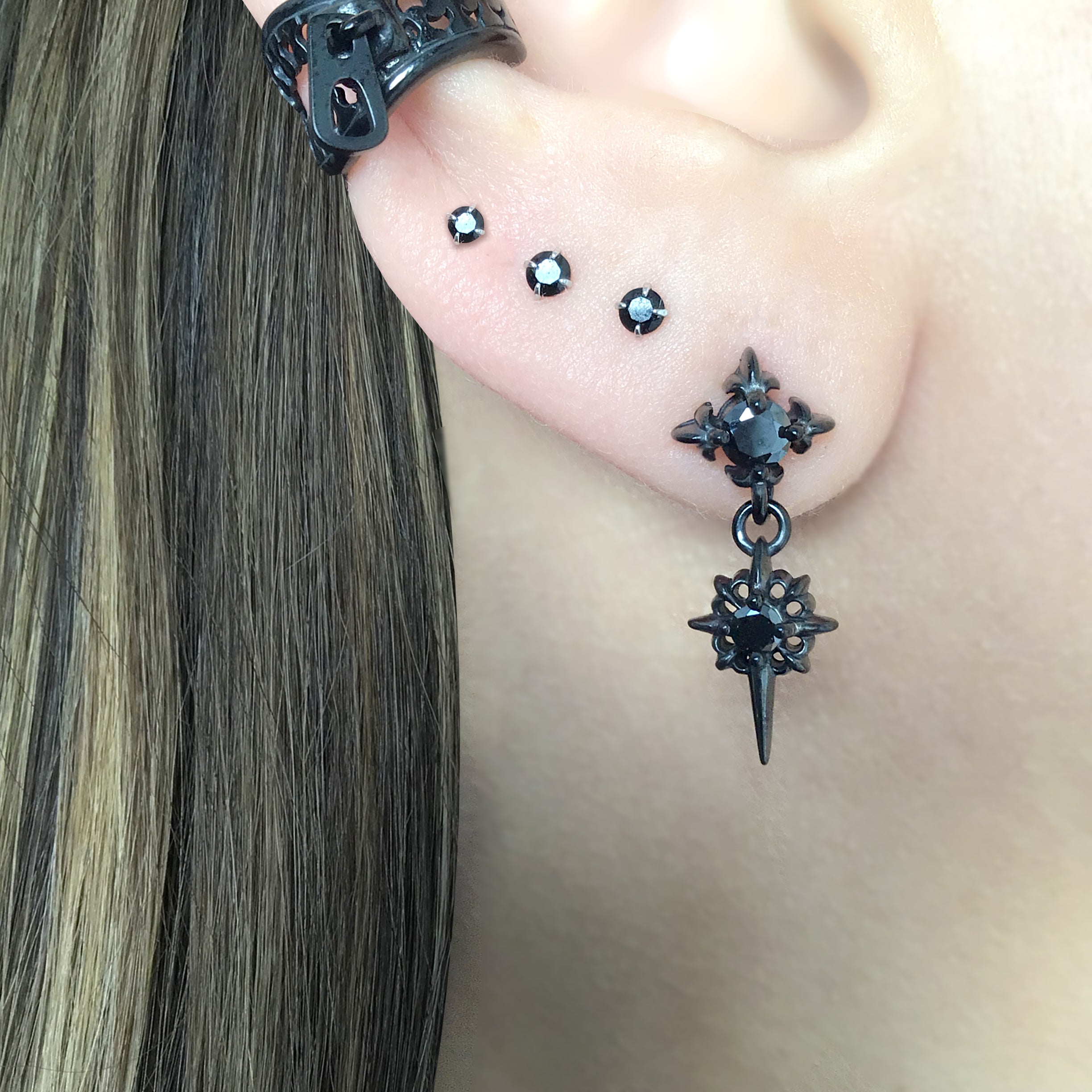 Starburst earrings with Black CZ