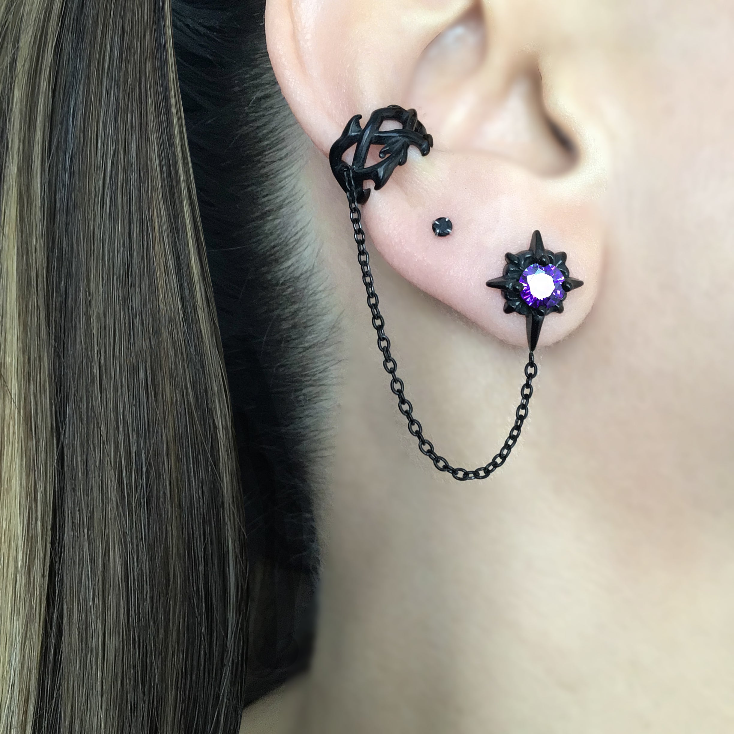 Starburst stud with ear cuff attached