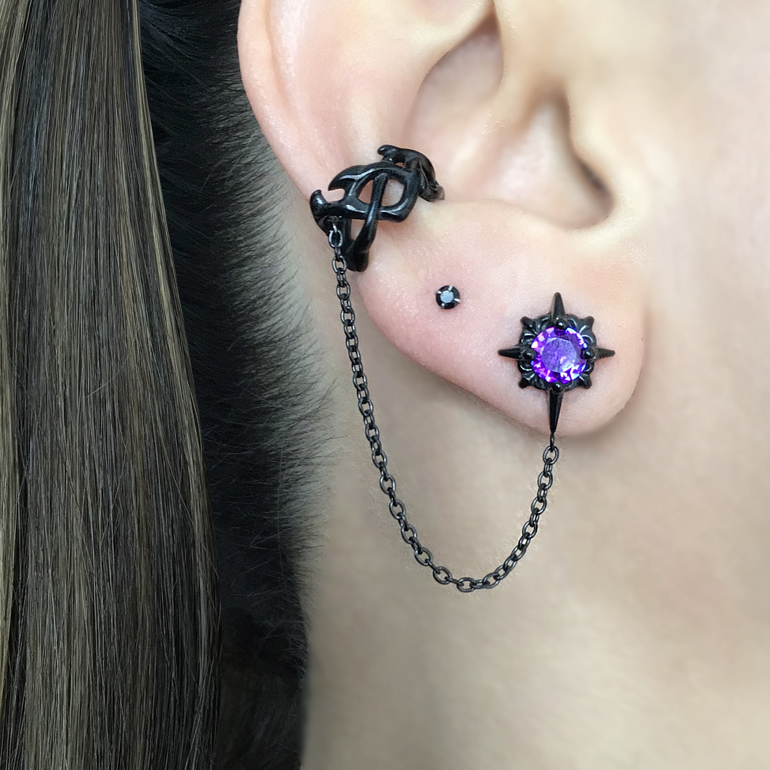 Starburst stud with ear cuff attached