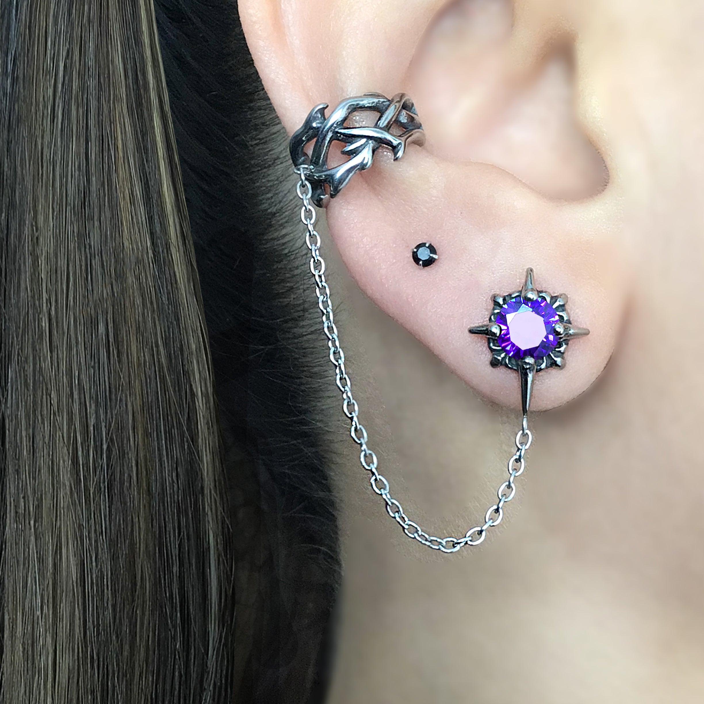 Starburst stud with ear cuff attached