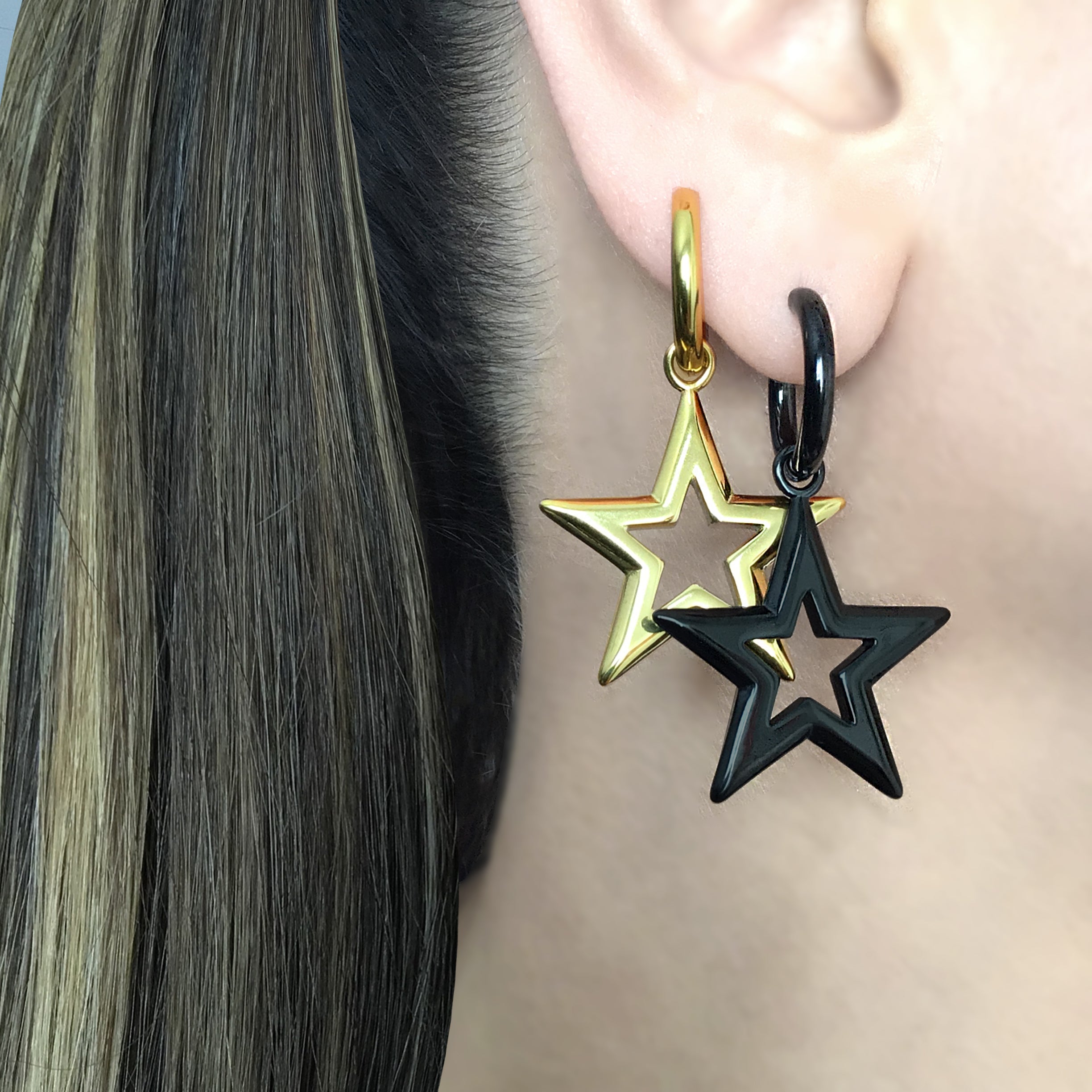 Large star hoop earrings