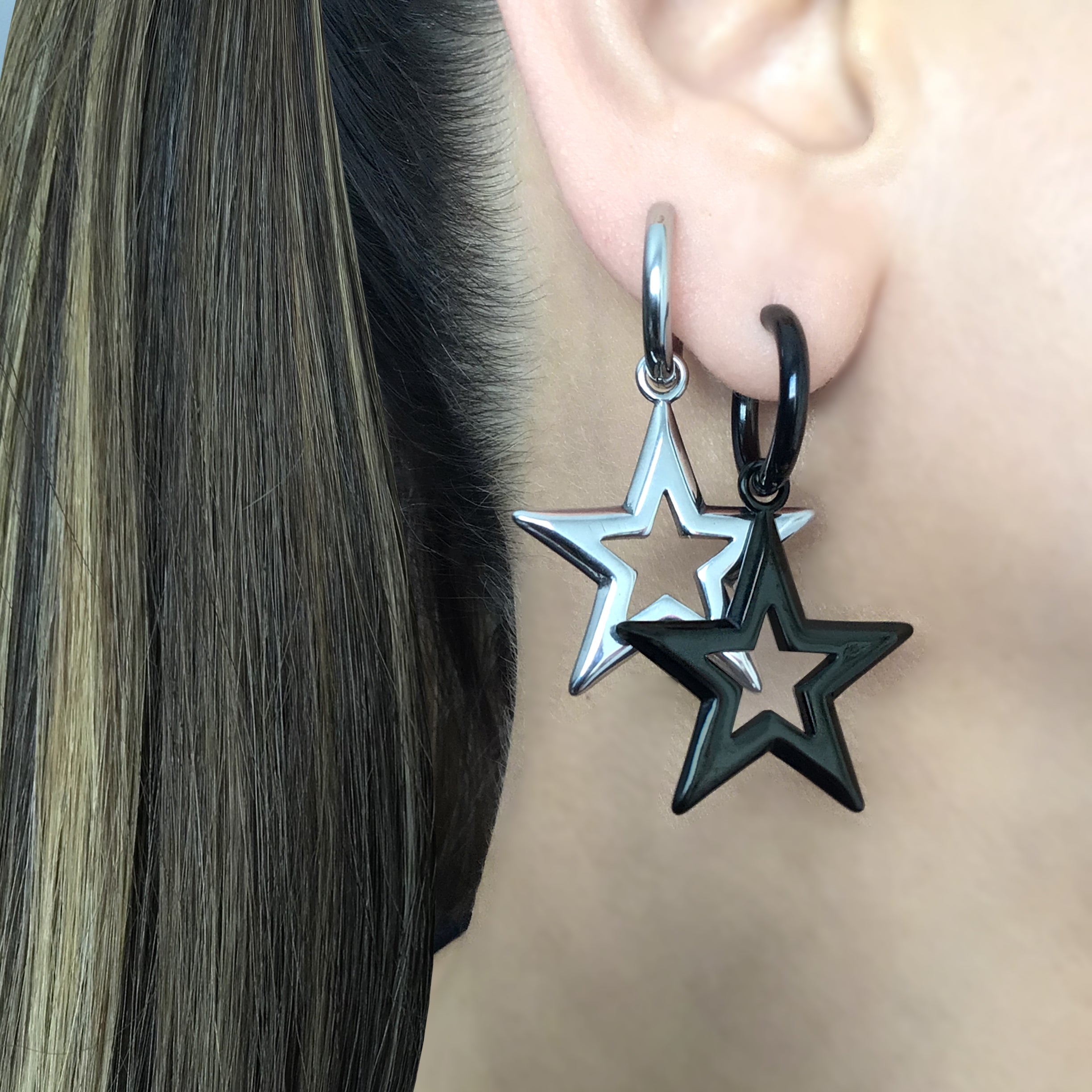 Large star hoop earrings